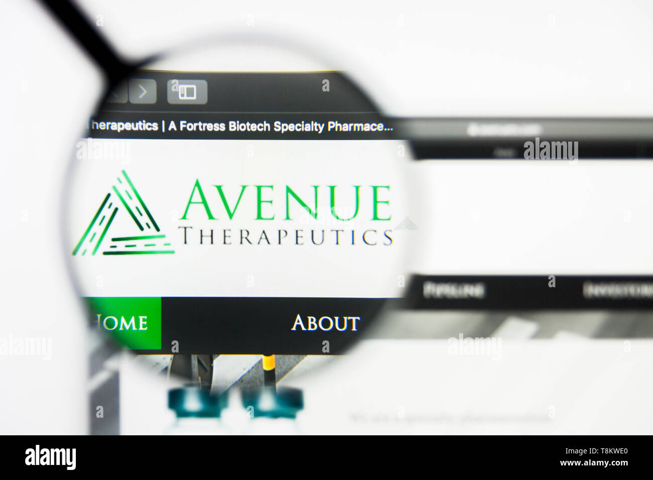 Richmond, Virginia, USA - 9. Mai 2019: Illustrative Editorial der Avenue Therapeutics Inc Website Homepage. Avenue Therapeutics Inc Logo sichtbar auf Stockfoto