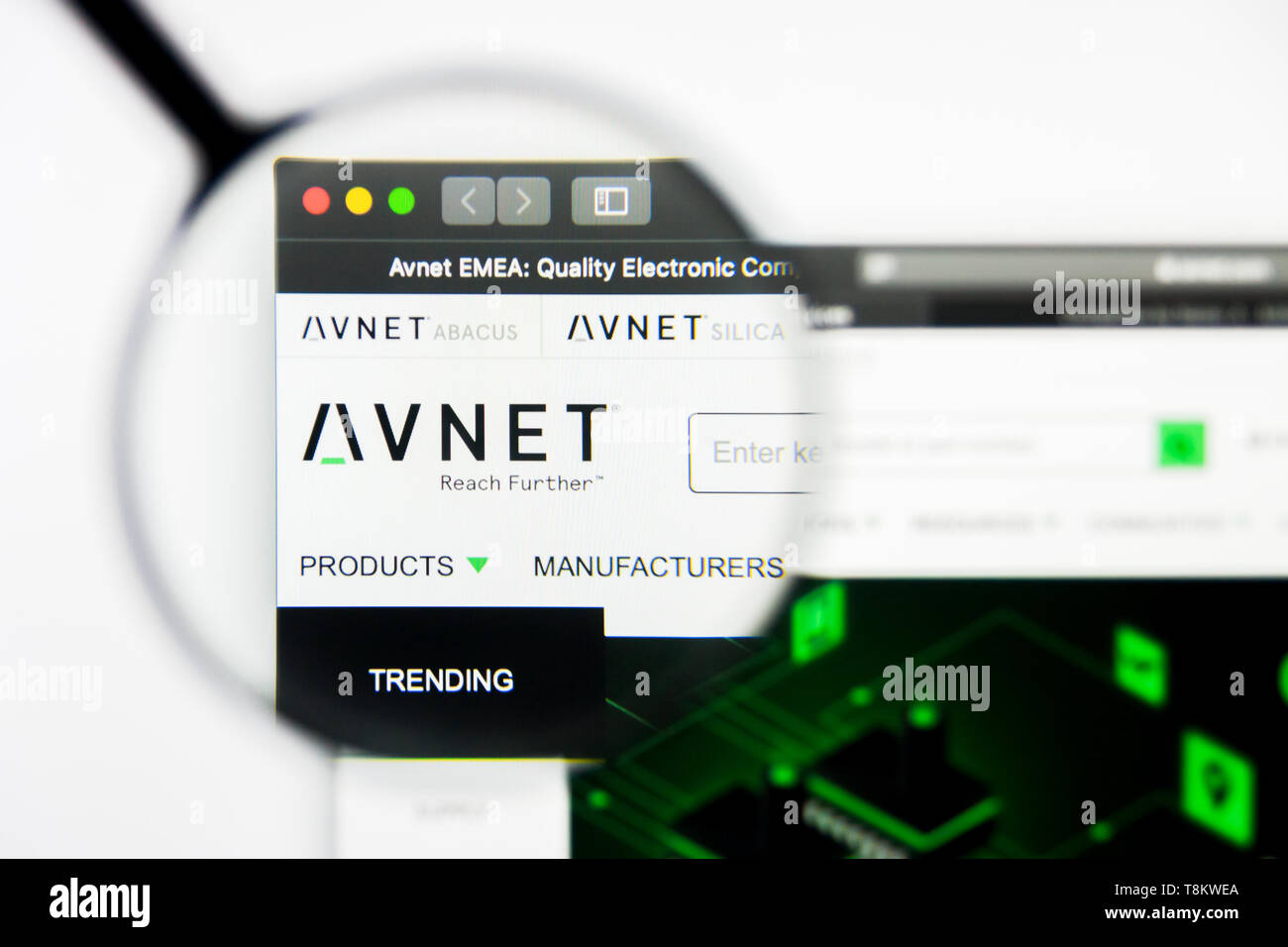 Richmond, Virginia, USA - 9. Mai 2019: Illustrative Editorial von Avnet Inc. Homepage. Avnet Inc. Logo sichtbar auf dem Anzeigebildschirm angezeigt. Stockfoto