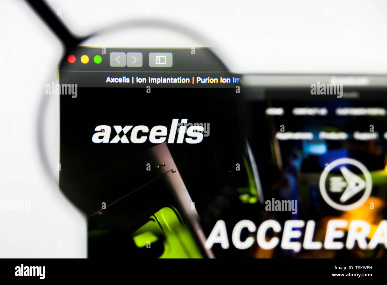 Richmond, Virginia, USA - 9. Mai 2019: Illustrative Editorial von Axcelis Technologies Inc Website Homepage. Axcelis Technologies Inc Logo sichtbar auf Stockfoto