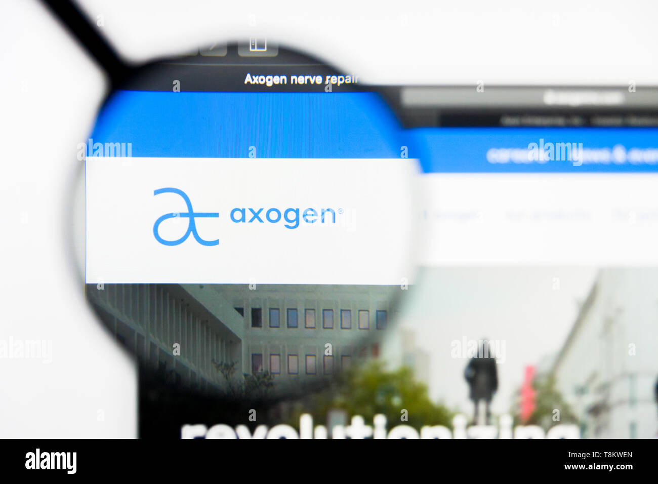Richmond, Virginia, USA - 9. Mai 2019: Illustrative Editorial von AxoGen Inc Website Homepage. AxoGen inkl Logo sichtbar auf dem Anzeigebildschirm angezeigt. Stockfoto
