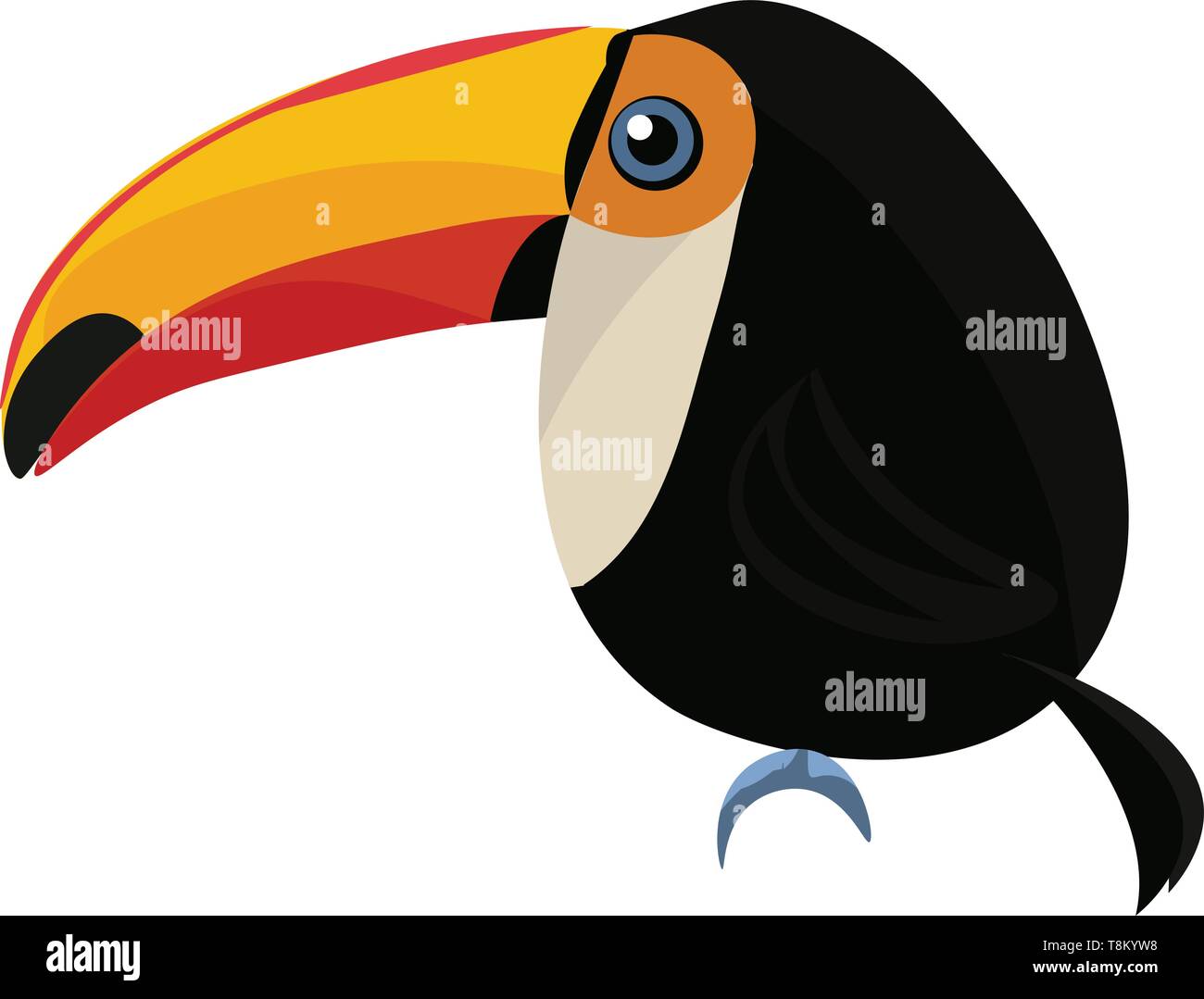 Eine schwarze und weiße Eule geformte Vogel mit roten Augen grosse orange und rote Schnabel und einem winzigen Schwanz, Vector, Farbe, Zeichnung oder Abbildung. Stock Vektor