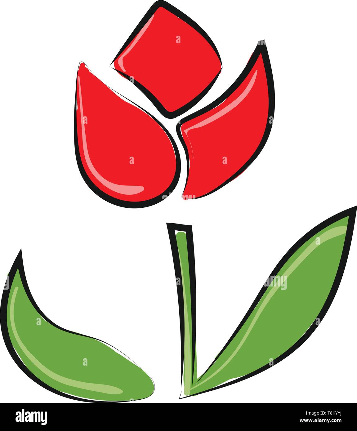 Eine rote Tulpe Blume mit grünem Stengel und Blätter, Vector, Farbe, Zeichnung oder Abbildung. Stock Vektor