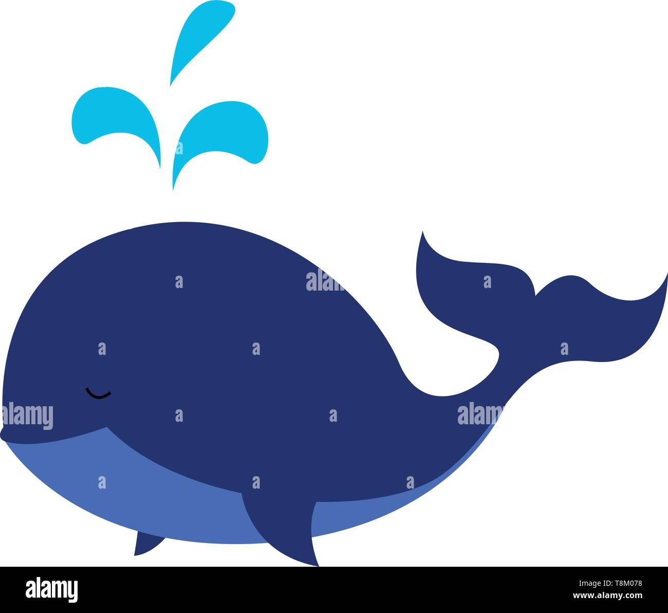 Blauer Wal mit grossen Schwanz, Spritzwasser, Vector, Farbe, Zeichnung oder Abbildung. Stock Vektor