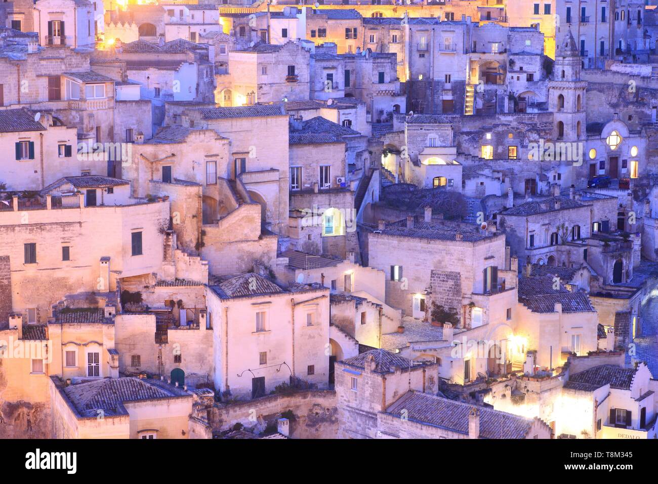 Italien, Basilicata, Potenza, höhlenwohnungen Altstadt als Weltkulturerbe von der UNESCO, der Europäischen Kulturhauptstadt 2019, Sassi di Matera, Sasso Caveoso Stockfoto