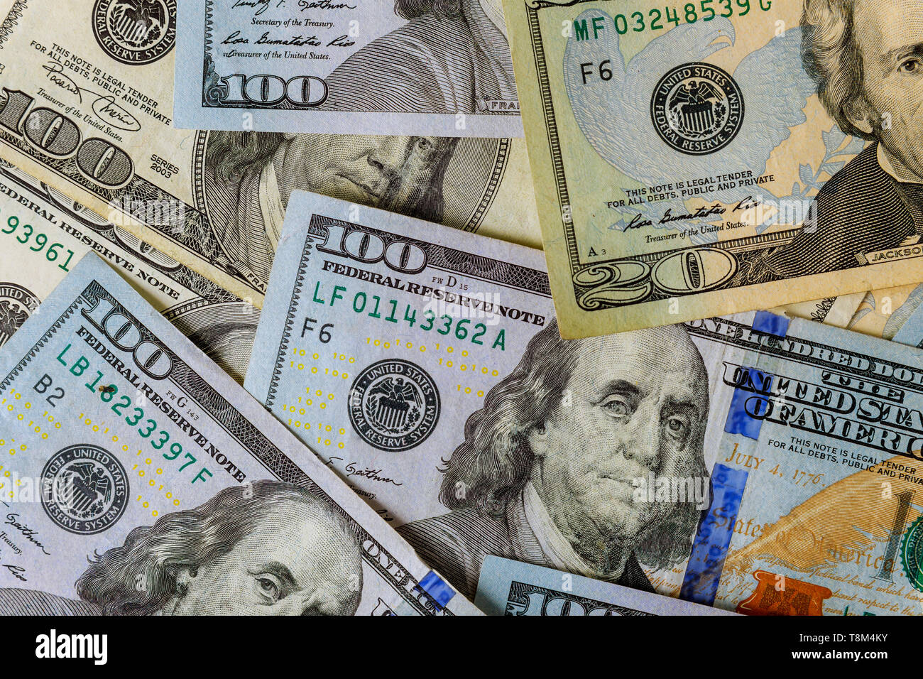 Einhundert US-Dollar Banknoten Nahaufnahme Stockfoto