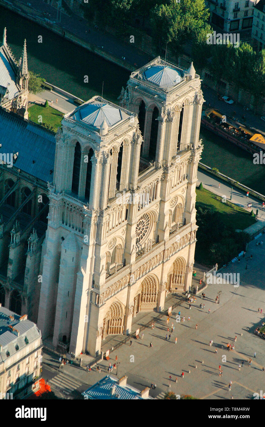 Frankreich, Paris (75), Bereich als Weltkulturerbe von der UNESCO, der Kathedrale Notre-Dame auf der Île de la Cité (Luftbild) Stockfoto