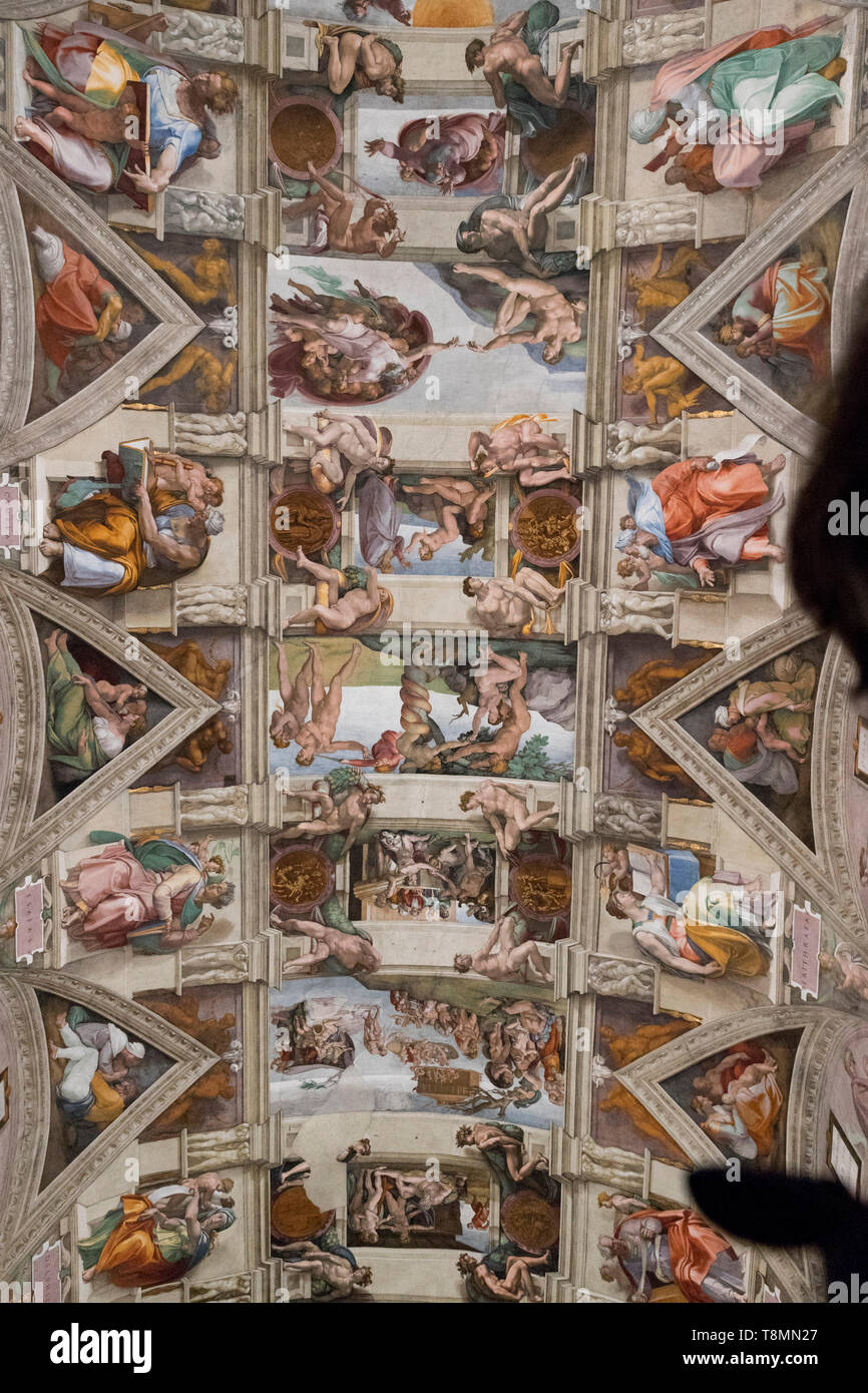 Italien, Rom: Decke der Sixtinischen Kapelle, Vatikanische Museen, Musei Vaticani. Michelangelo malte die Schöpfung auf die Sixtinische Kapelle Decke, UNESCO-W Stockfoto