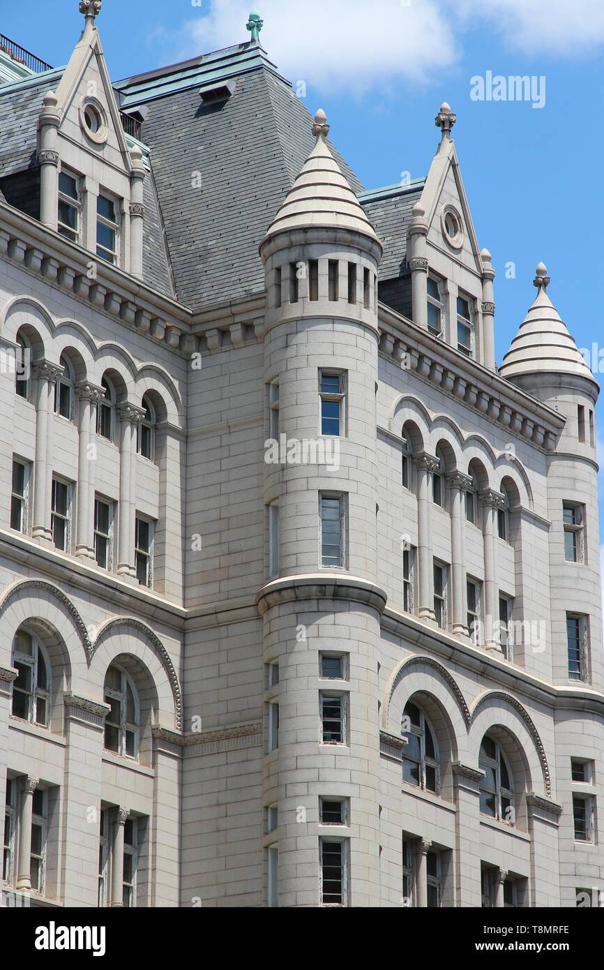 Washington DC, die Hauptstadt der Vereinigten Staaten. Old Post Office Pavilion offiziell umbenannt in Nancy Hanks Center. Stockfoto