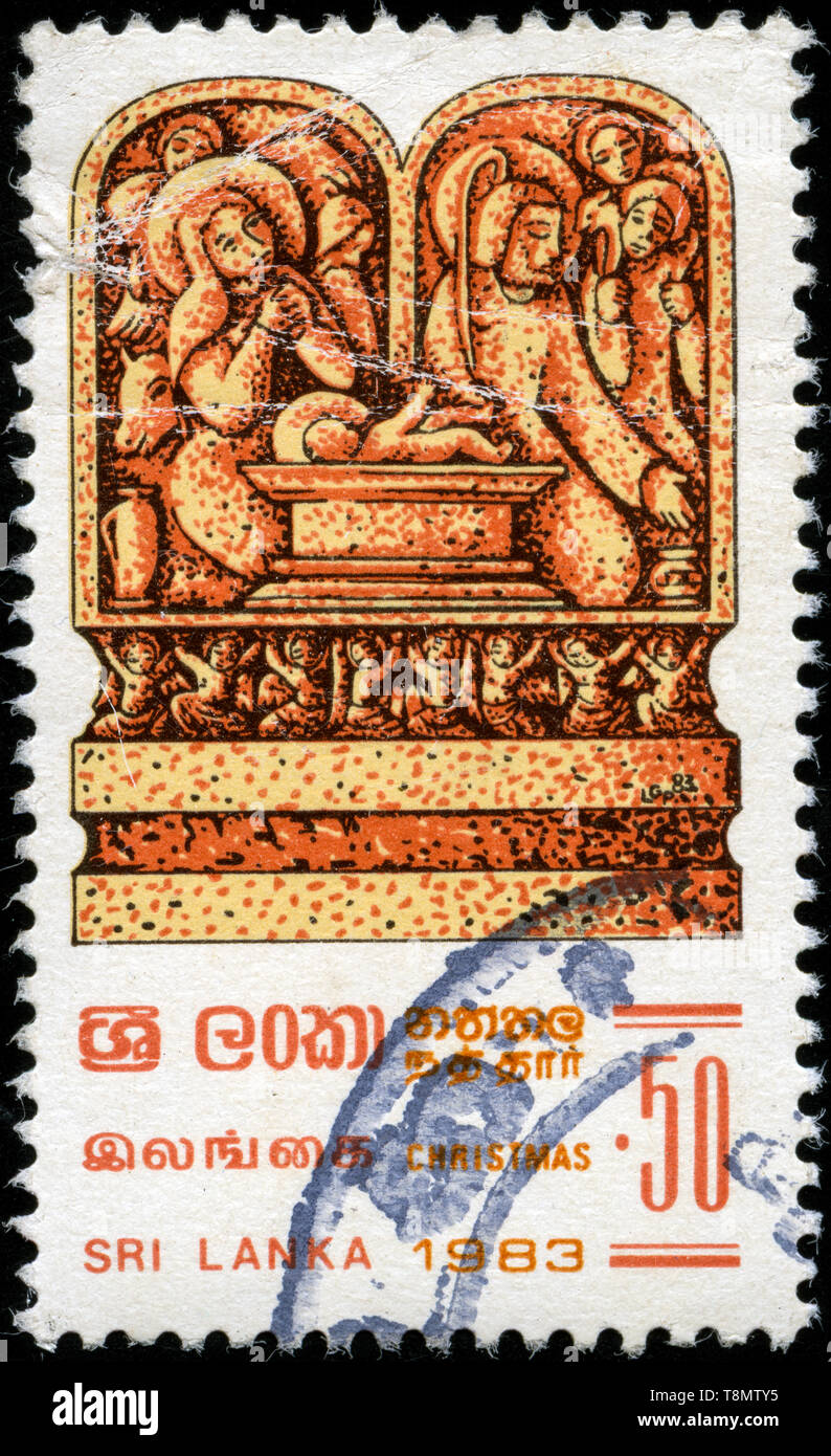 Briefmarke aus Sri Lanka in der Weihnachtszeit 1983, Steinmetzarbeiten Serie Stockfoto