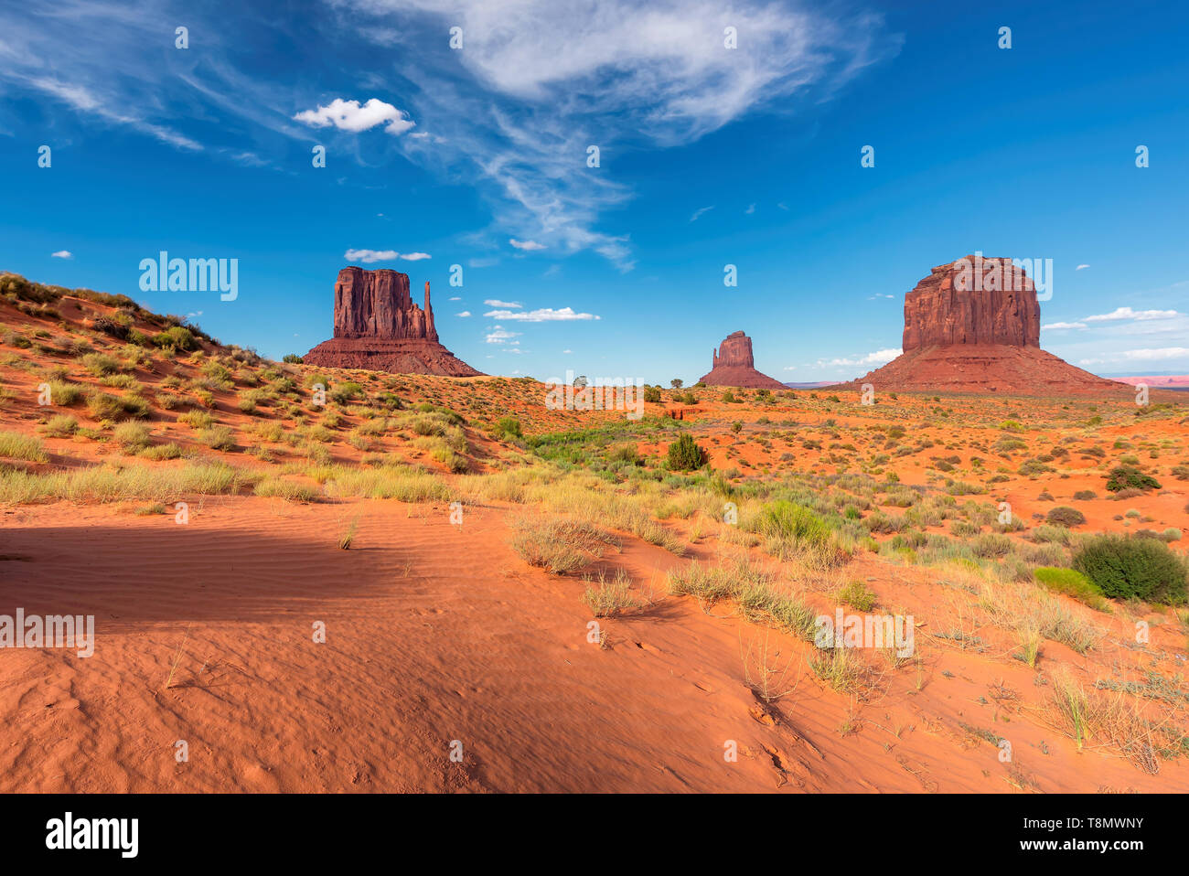 Sanddünen der Wüste im Monument Valley in Arizona, USA. Stockfoto