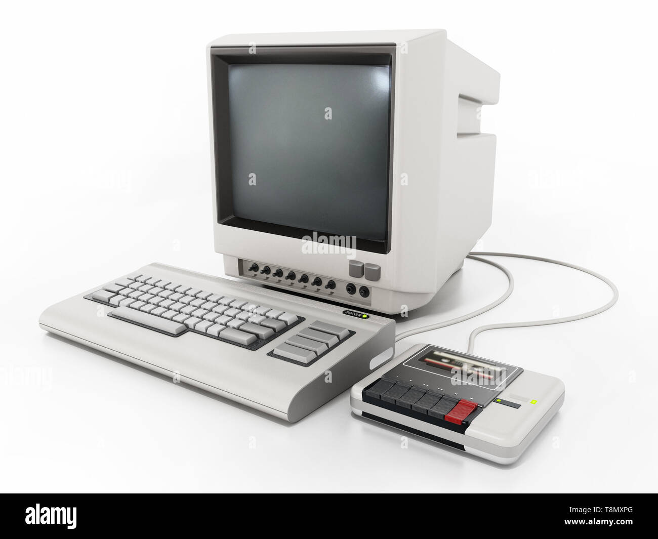 Vintage personal computer mit Kassette reader. 3D-Darstellung. Stockfoto