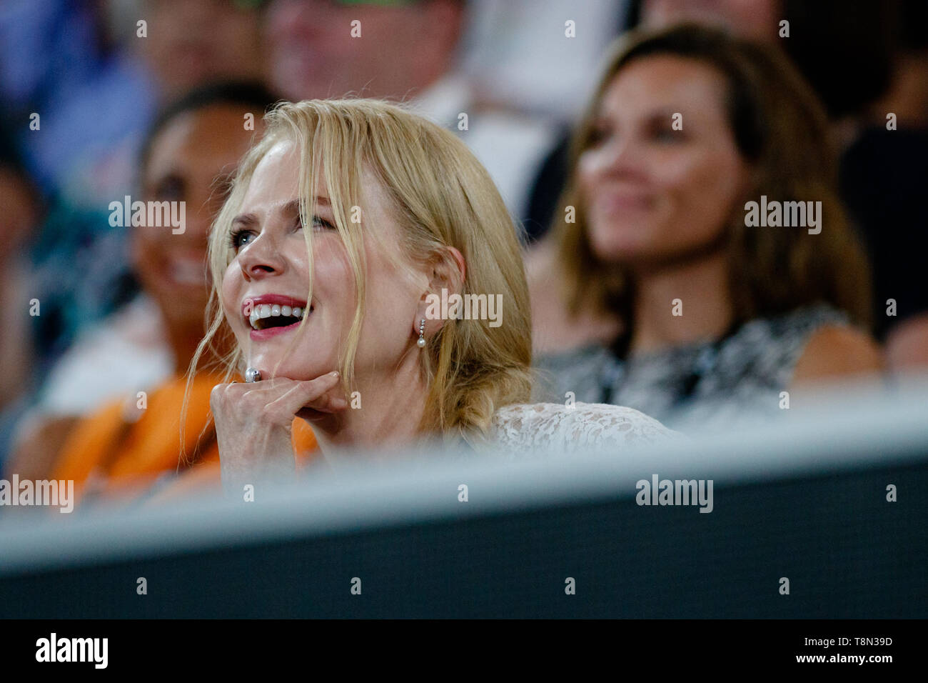 Nicole Kidman und Ehemann Keith Urban gerade ein Match auf dem Center Court am Australian Open 2019. Stockfoto