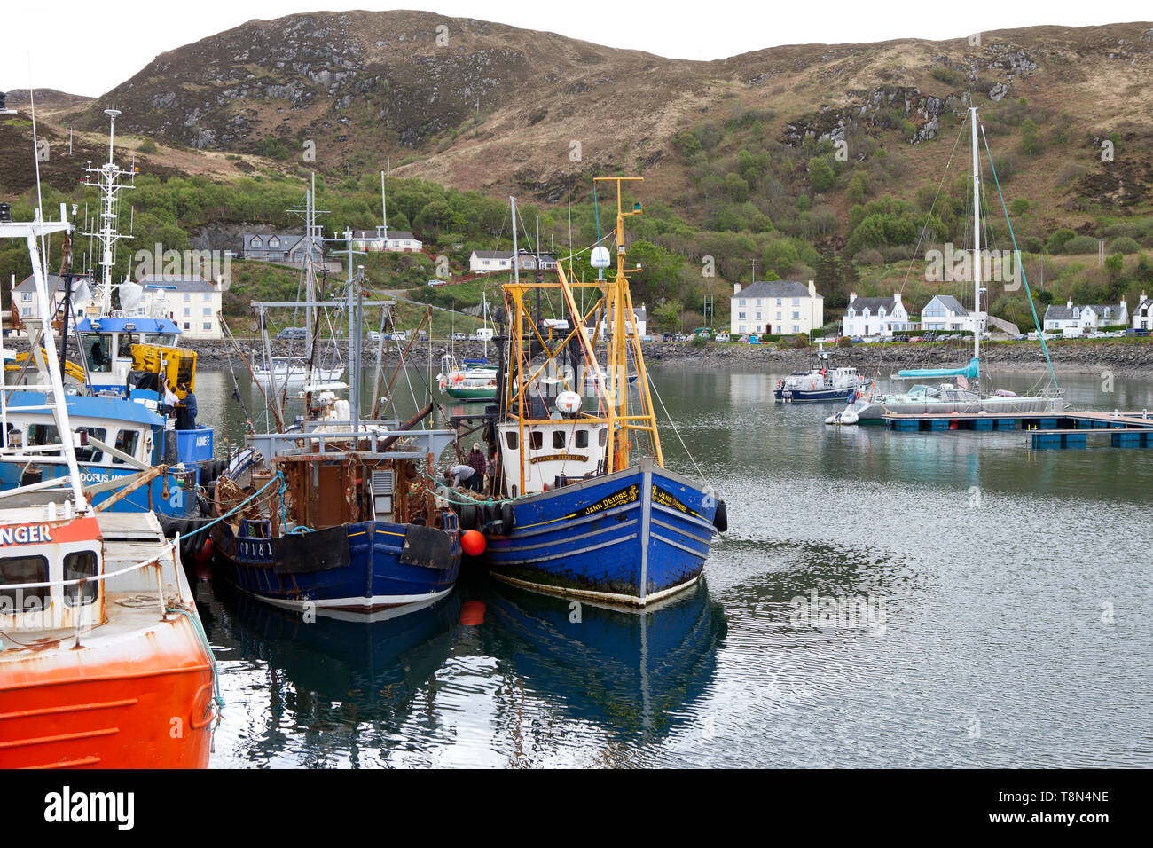 Boote im Hafen in Mallaig Fischereihafen in den schottischen Highlands an der Westküste Stockfoto