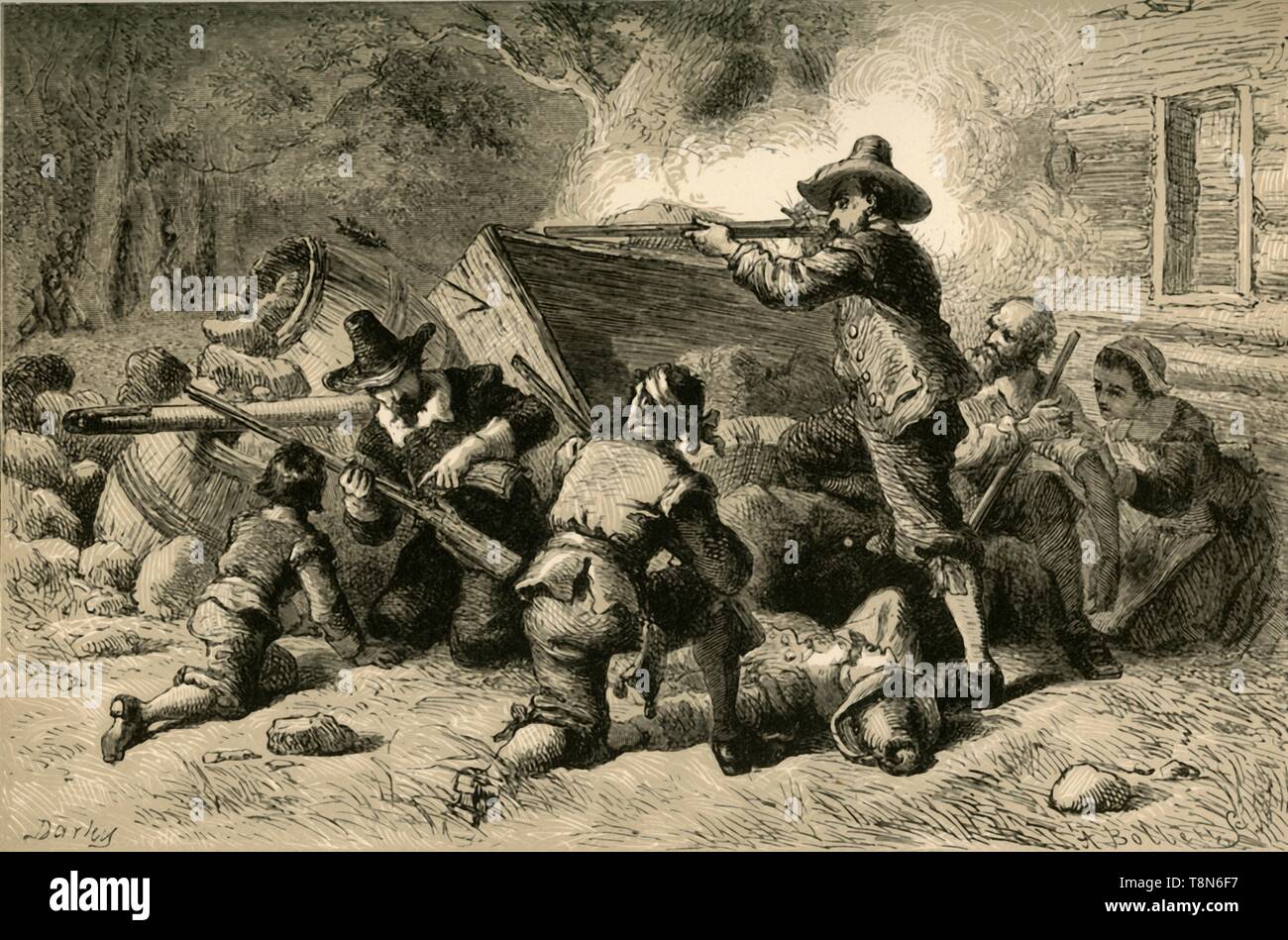 "Virginians sich gegen Indianer', (1877). Schöpfer: Albert Bobbett. Stockfoto