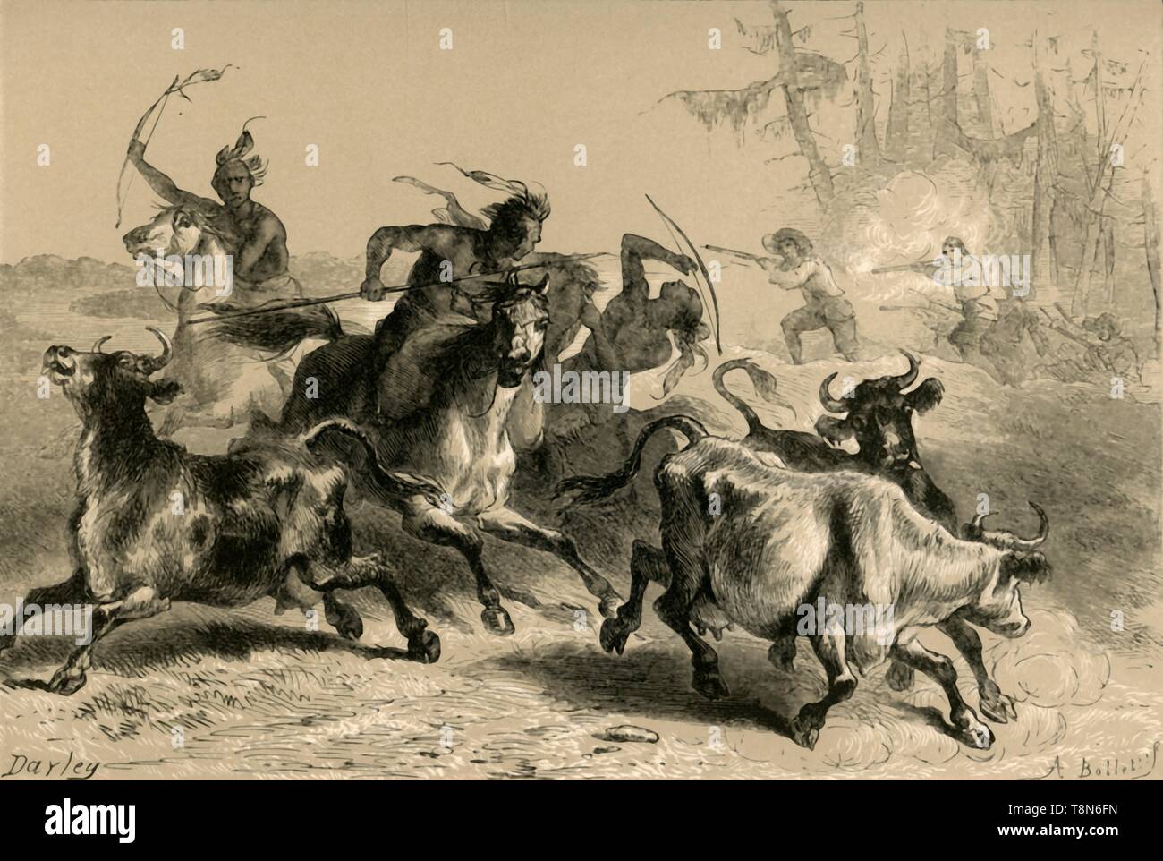 "Indianer Plünderung Südcarolina Plantagen", (1877). Schöpfer: Albert Bobbett. Stockfoto