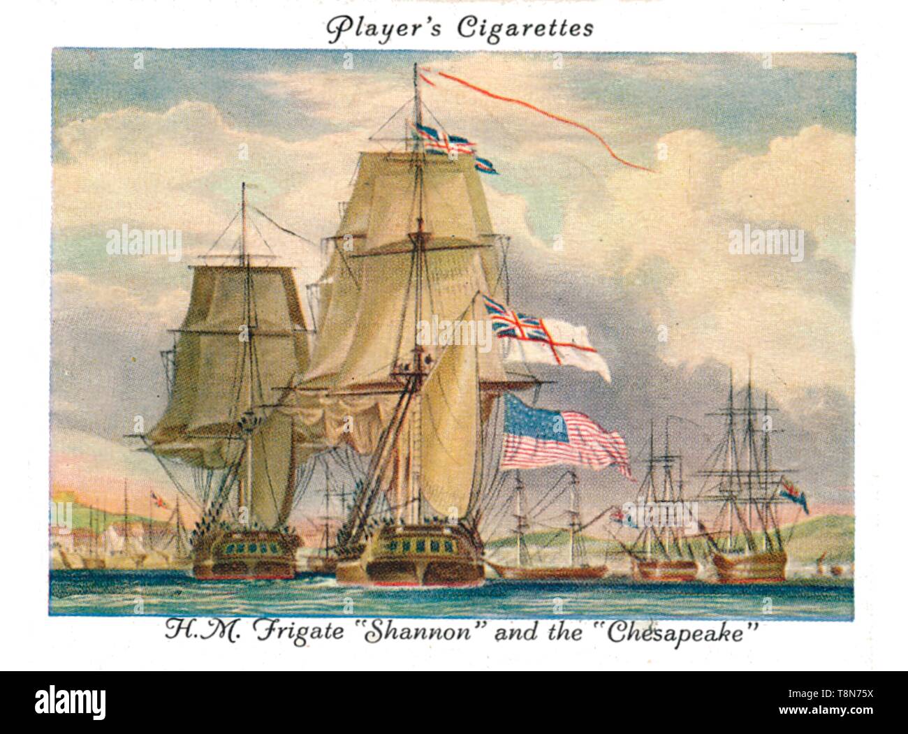 Der S.M. Fregatte Hannon' und die 'Chesapeake', 1936. Schöpfer: Unbekannt. Stockfoto