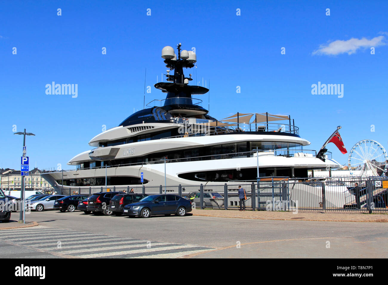 Helsinki, Finnland. 14. Mai 2019. Superyacht Kismet angedockt an South Harbor in EtelÃ¤ Ranta, Helsinki, Finnland. Die superyacht bauen durch Lurssen im Jahr 2014 wird angeblich durch Pakistani-American Milliardär Shahid Khan gehört. Khan ist der Eigentümer der National Football League (NFL) Team Jacksonville Jaguars und Fulham F.C. Credit: Taina Sohlman/agefotostock Stockfoto