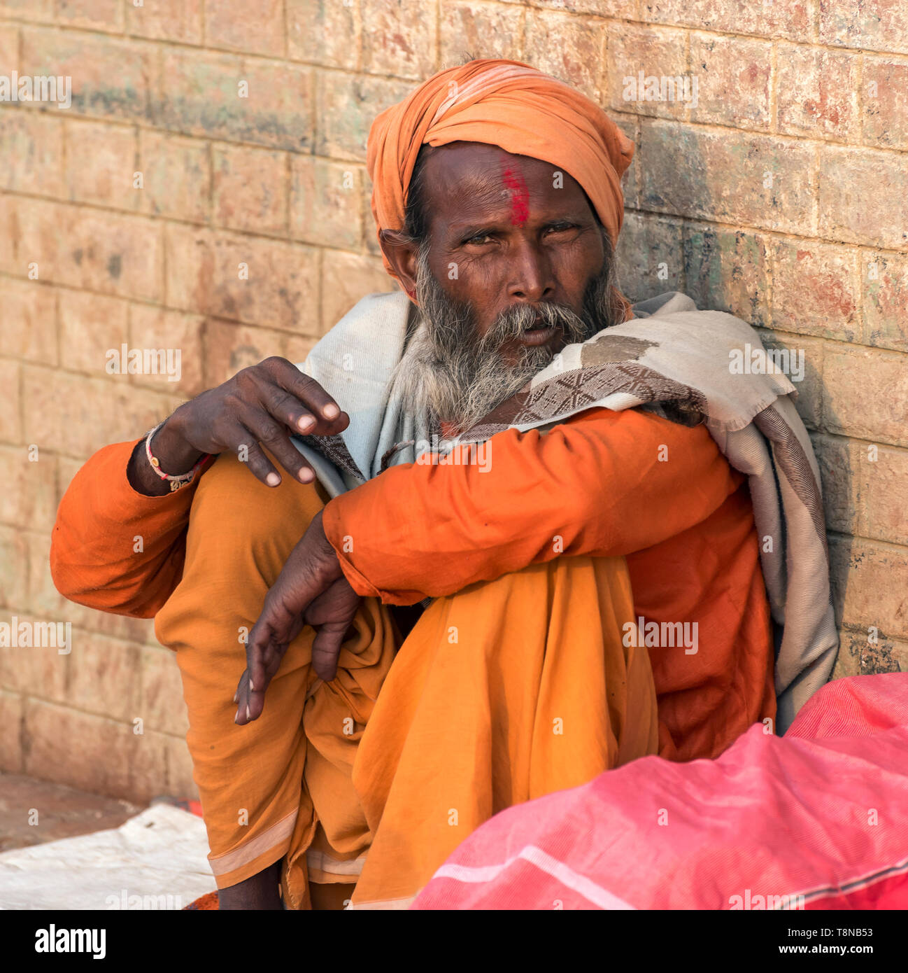 Porträt eines Sadhu (heiliger Mann), Varanasi, Indien Stockfoto