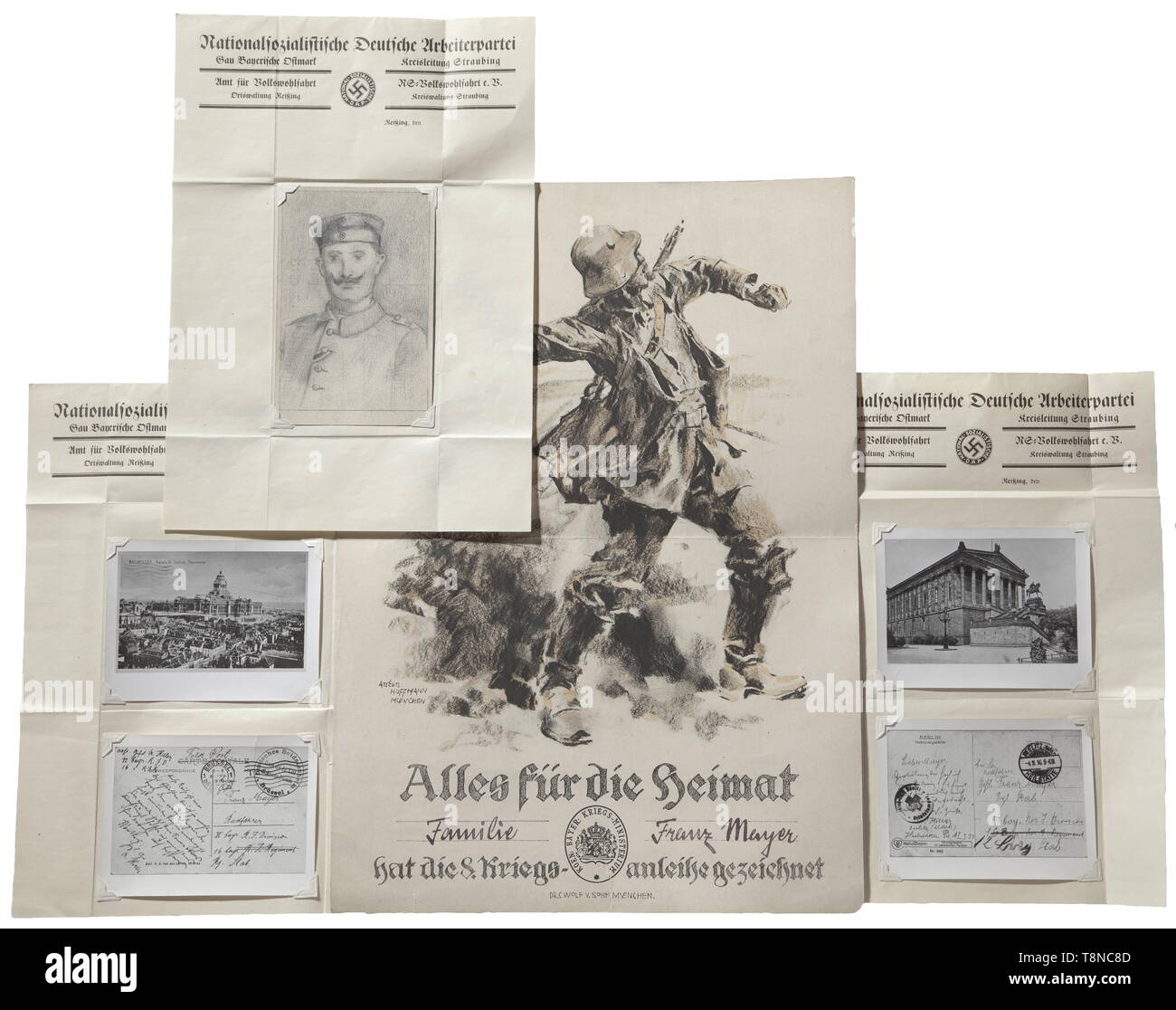 Adolf Hitler - Franz Mayer - Portrait von Mayer im November 1916 Bleistiftzeichnung von eigenen Hitlers Hand. Er war sich in den Roten Kreuz Bundeswehrkrankenhaus in Beelitz in der Nähe von Berlin im November 1916. Franz Mayer als private im Feld graue Uniform mit Iron Cross Knopfloch Band, auf der Schulter Brettern die regimental Nummer '16' der Liste der Königlich Bayerischen Reserve Infanterie Regiment'', auf der Rückseite die handschriftlichen Adresse (Tr.) 'Priv 20. Jahrhundert Editorial-Use - Nur dargestellt Stockfoto