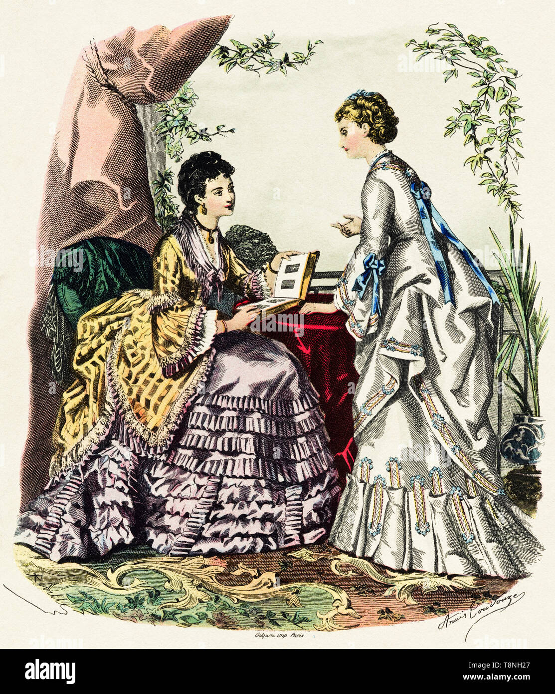 Mode für die Viktorianische Frau original farbige Kupferstich um 1870 Stockfoto