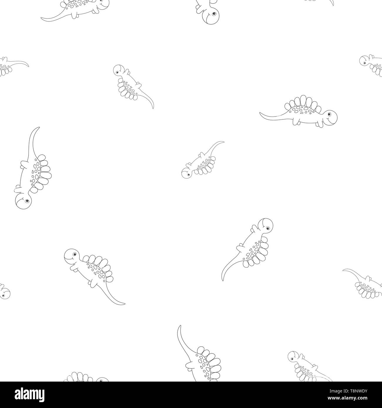 Nahtlose Muster der Kontur von dinosaurus Stegosaurus. Auf weissem Hintergrund. Vector Illustration. Stock Vektor