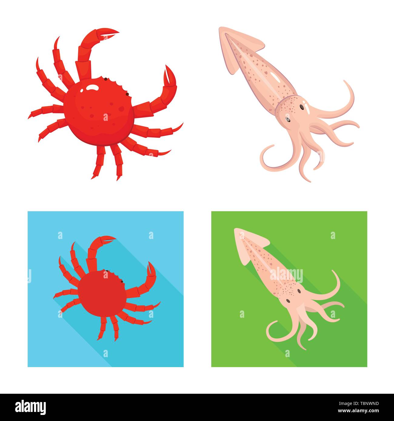 Krabben, Tintenfisch, Shell, Squid, Rot, Tentakel, Schalentiere, Monster, Strand, Kreatur, Fisch, Riese, Wasser, Kraken, Tentakeln, Langusten, frisch, Restaurant, Markt-, Marine-, Lebensmittel-, Meer, Fisch, gesund, Produkt, Ozean, Set, Vector, Icon, Illustration, isoliert, Sammlung, Design, Element, Grafik, Zeichen, Vektor, Vektoren, Stock Vektor