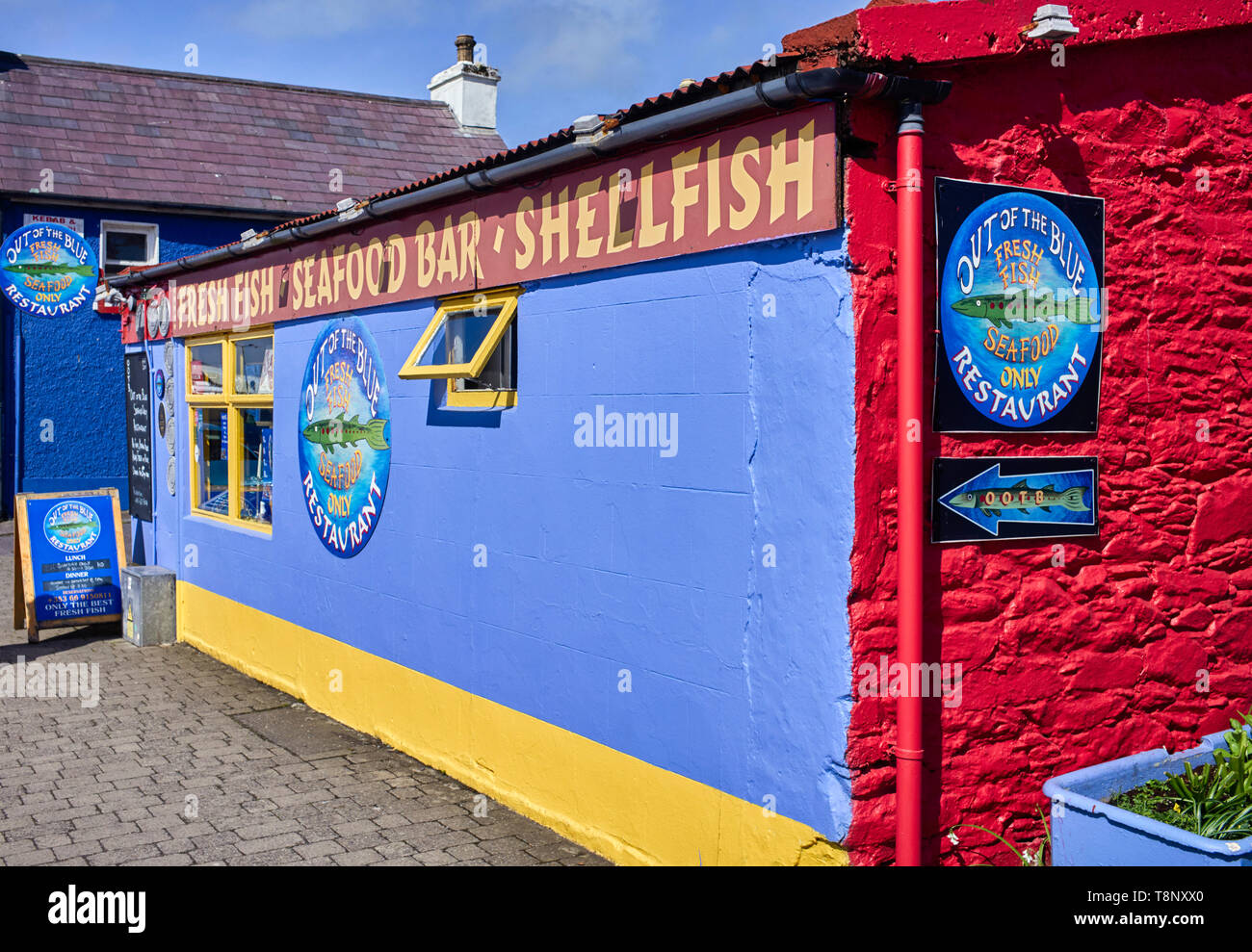 Aus der Blauen frischen Fisch Restaurant in Dingle, Irland Stockfoto