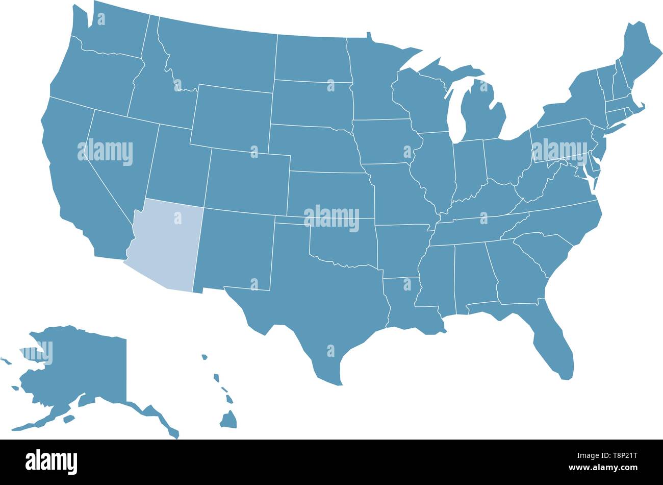 Karte der Vereinigten Staaten mit Arizona hervorgehoben Stock Vektor