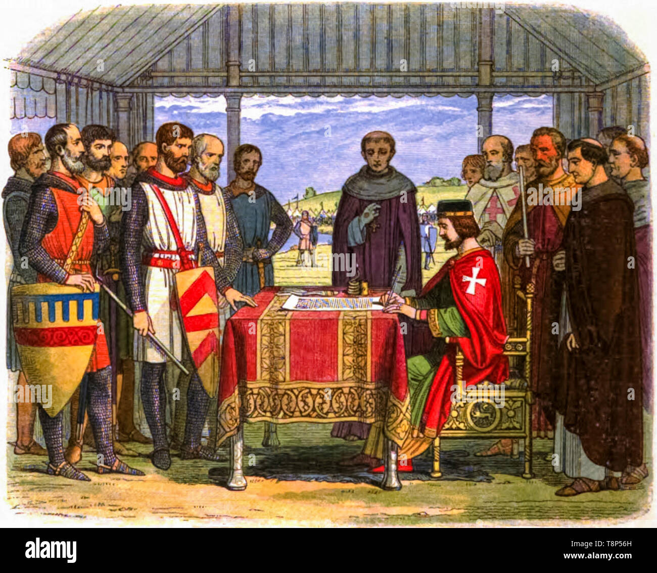 König John die Unterzeichnung der Magna Carta, Illustration von Edmund Evans, 1864 Stockfoto
