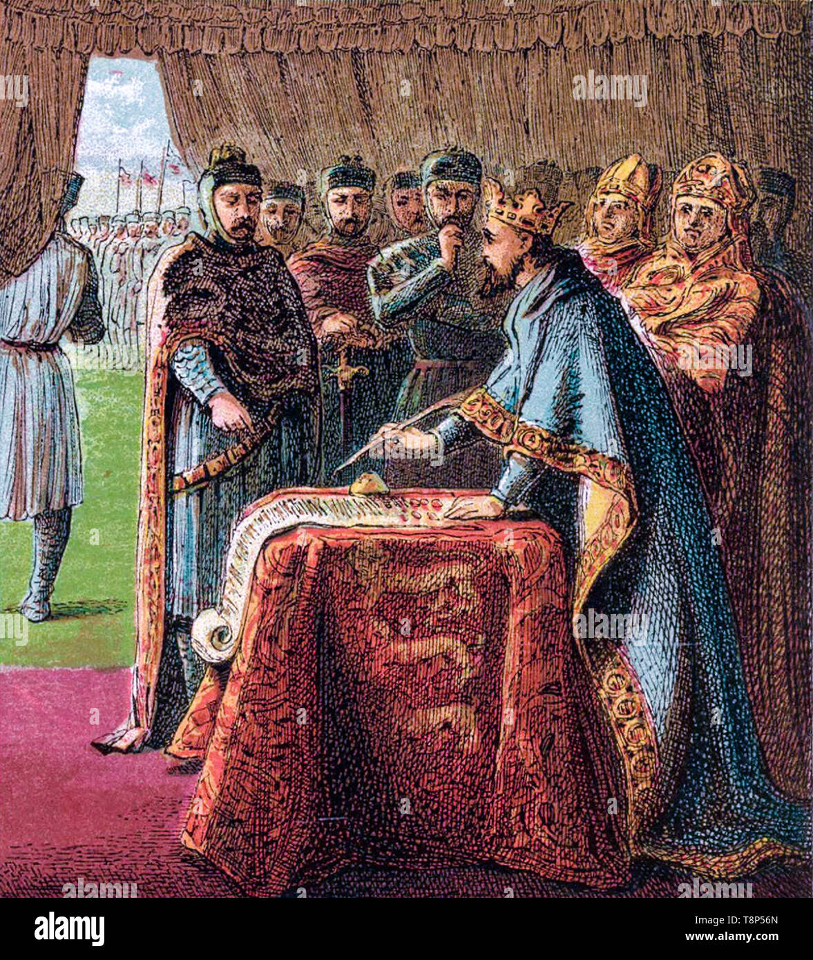 König John die Magna Carta, Illustration von Joseph Martin Kronheim, 1868 Stockfoto