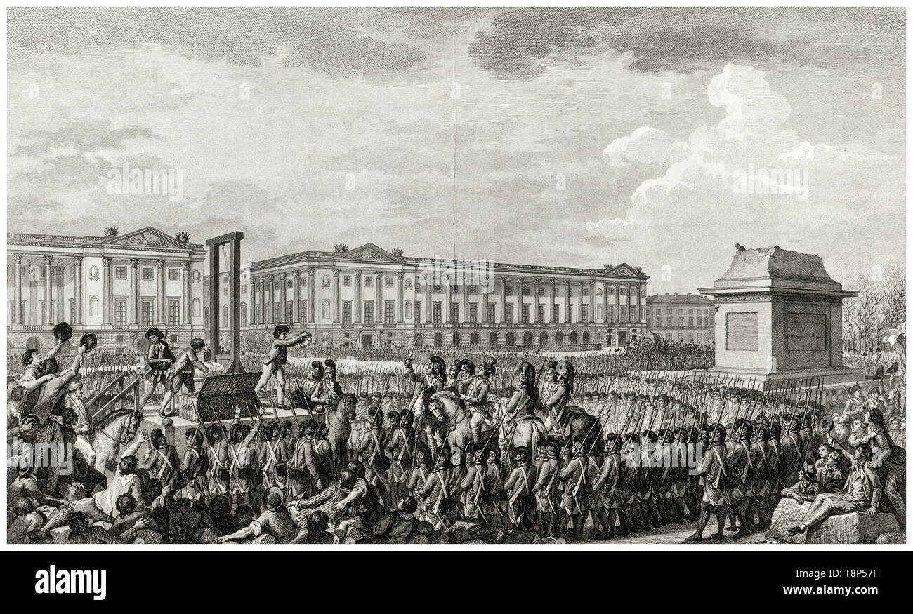Französische Revolution. Ausführung von Louis XVI. 21. Januar 1793 den Tod von Louis Capet (Louis XVI.) Durch die Guillotine in der Place de la Revolution, Paris, Gravur 1794 Stockfoto