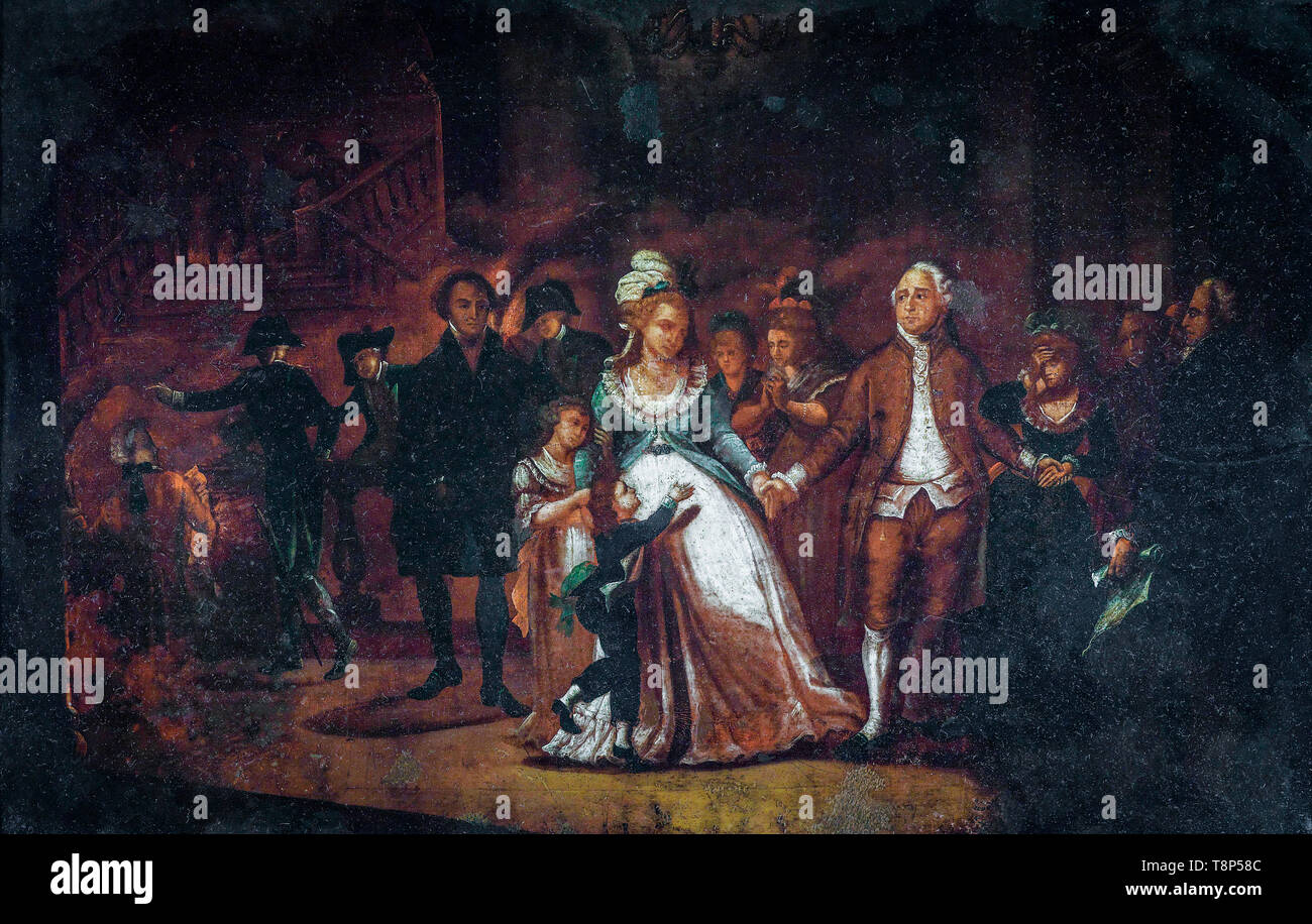 König Louis XVI verabschiedet sich von seiner Familie vor seiner Hinrichtung im Gefängnis an der Pariser Tempel, französische Schule, 19. Jahrhundert Stockfoto