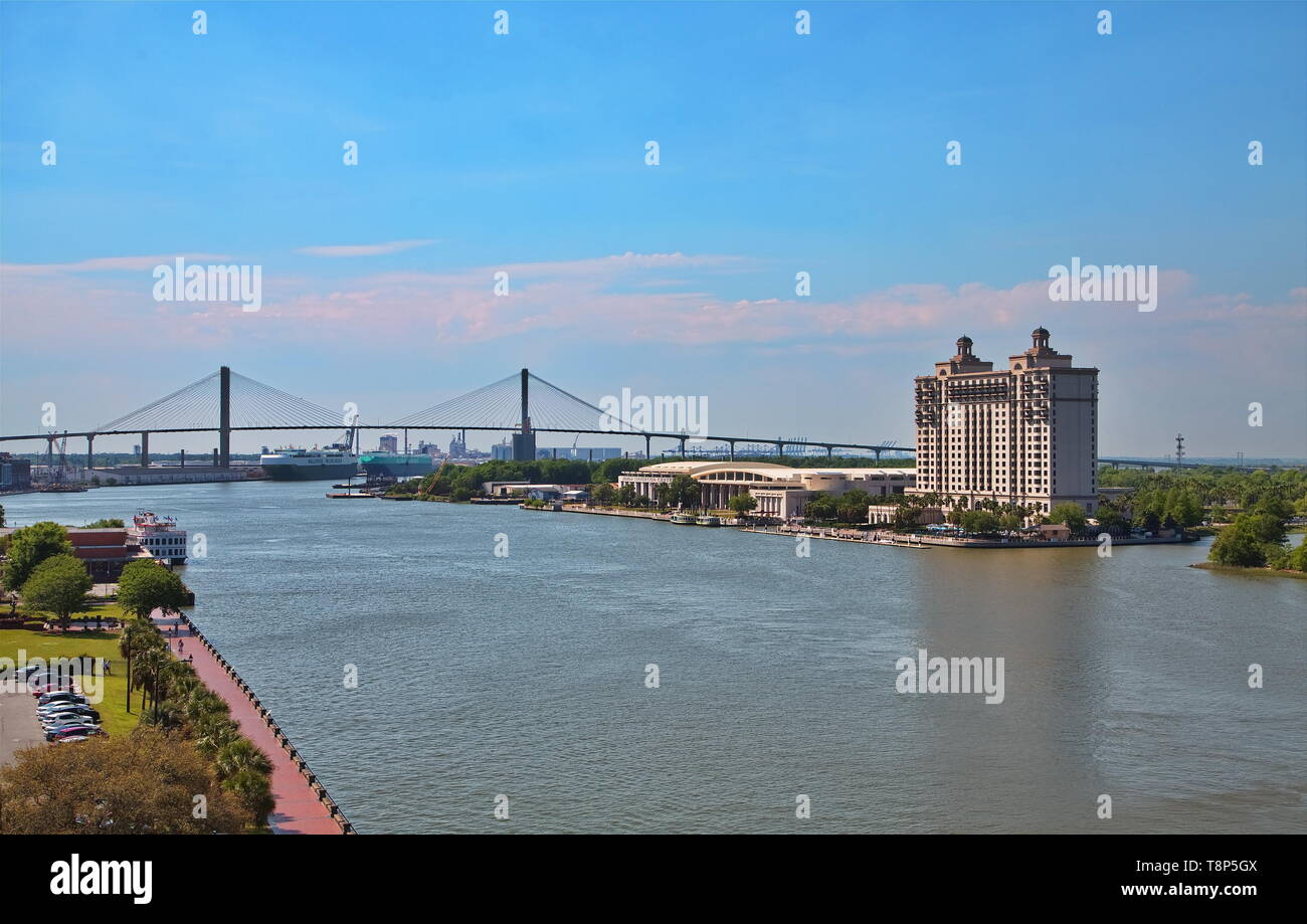 Im Hotel auf der Savannah River Der River Street, neben dem Convention Center Stockfoto