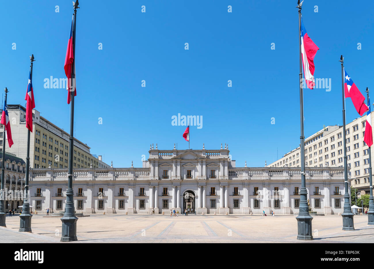 Santiago, La Moneda Palace. Palacio de la Moneda, dem Sitz des Präsidenten von Chile in Santiago Centro, Santiago, Chile, Südamerika Stockfoto