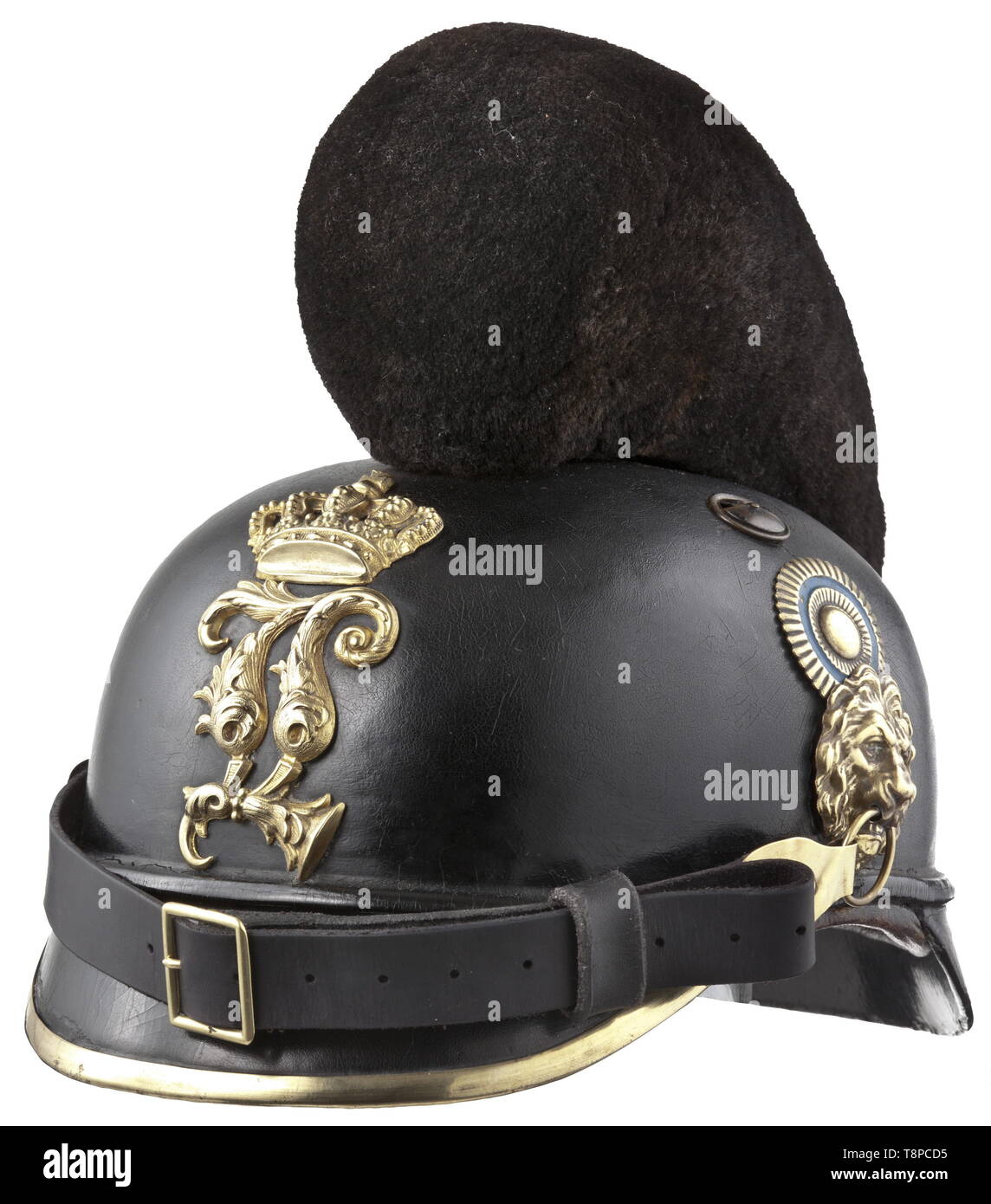 Schutzkleidung, Helme, Bayerische Helm Modell 1886 für Infanterie Soldaten, Emblem von König Ludwig II, Editorial-Use - Nur Stockfoto