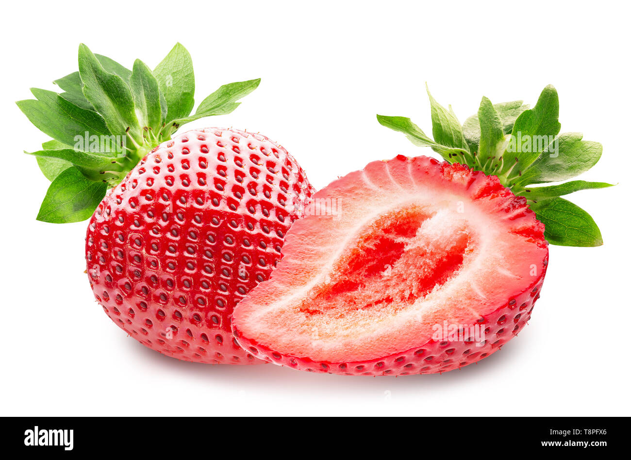 Erdbeeren auf weißem Hintergrund isoliert. Stockfoto