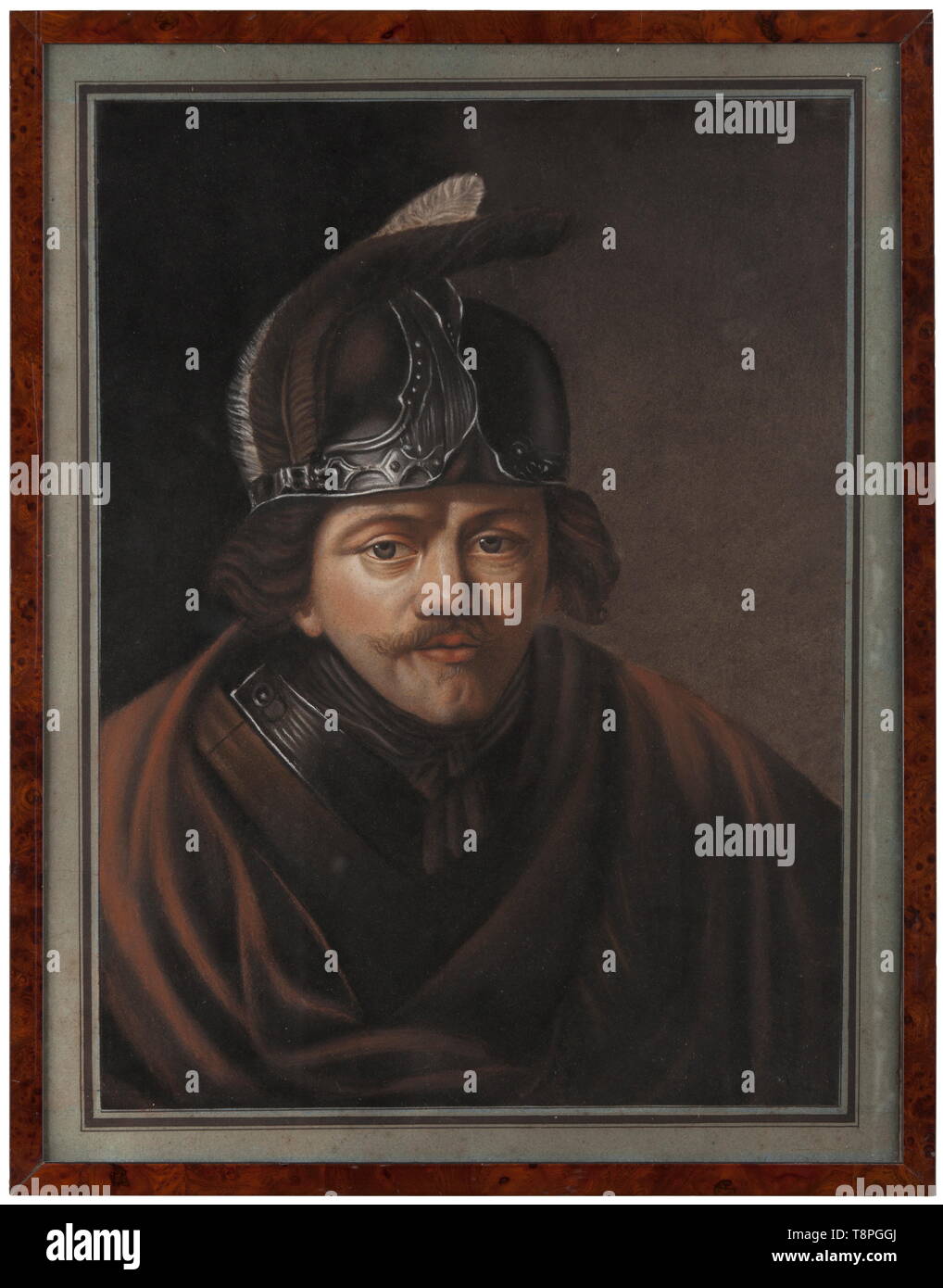 Pastellfarben Porträt eines Osteuropäischen Aristokrat, 19. Jahrhundert Pastell auf Papier. Halbe Länge Abbildung mit gorget und Helm im Stil des 17. Jahrhunderts. Hinter Glas in einem modernen root Holzrahmen. Abmessungen der Malerei 65 x 51 cm, Maße des Rahmens 68,5 x 53,5 cm. historischen, geschichtlichen, Bildende Künste, Kunst aus dem 19. Jahrhundert, Additional-Rights - Clearance-Info - Not-Available Stockfoto