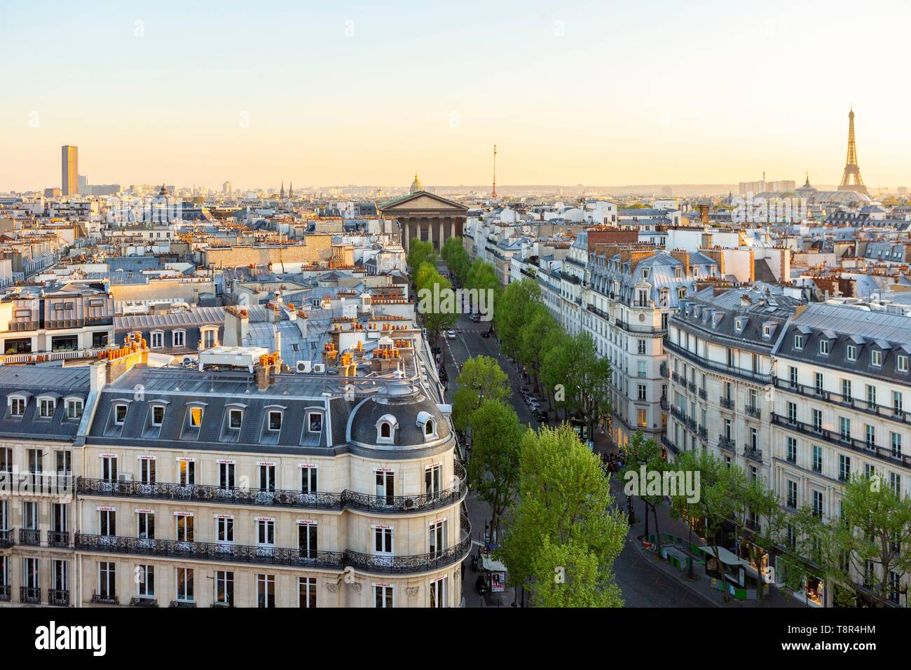 Frankreich, Paris, Gesamtansicht mit Rue Tronchet, Madeleine und dem Eiffel Turm gelegen. Stockfoto