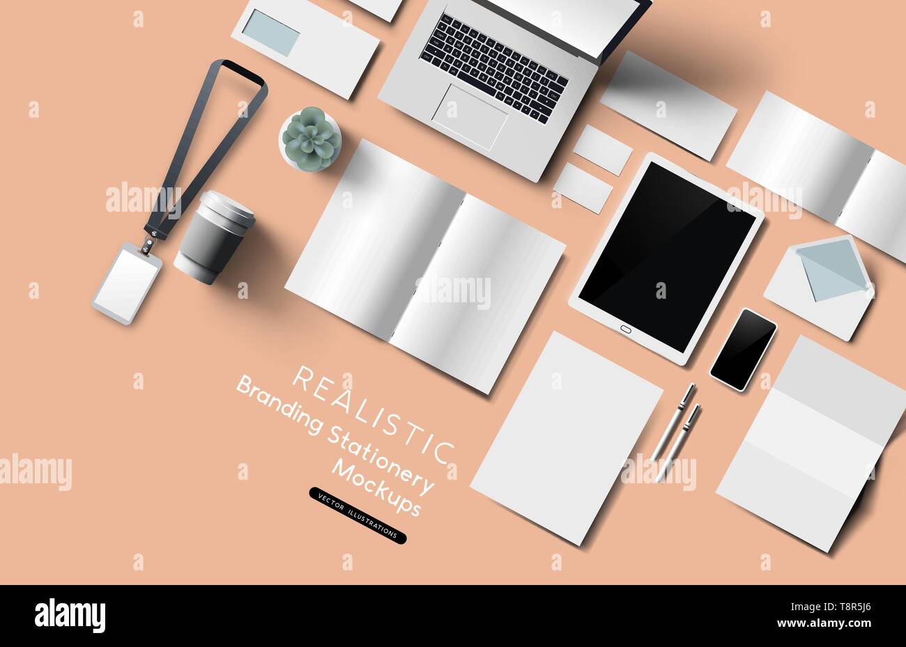 Realistische von Oben nach Unten Blick auf Büro Schreibwaren und Objekte. Vektor mockup Abbildung. Stock Vektor