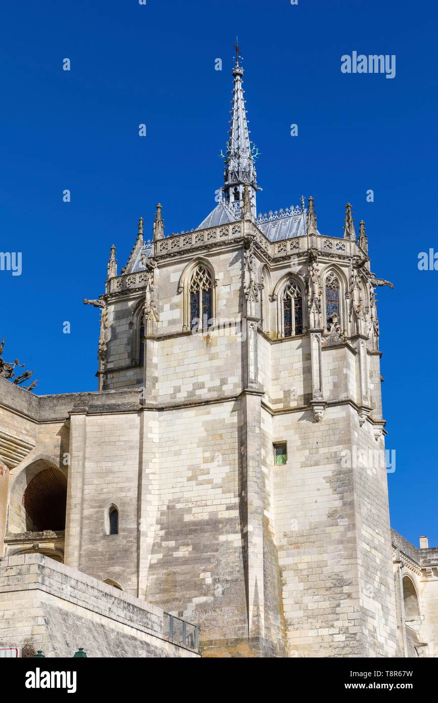 Frankreich, Indre et Loire, Loire Tal als Weltkulturerbe der UNESCO, Amboise, Amboise, Schloss, Kapelle St. Hubert, wo Leonardo da Vinci begraben ist Stockfoto