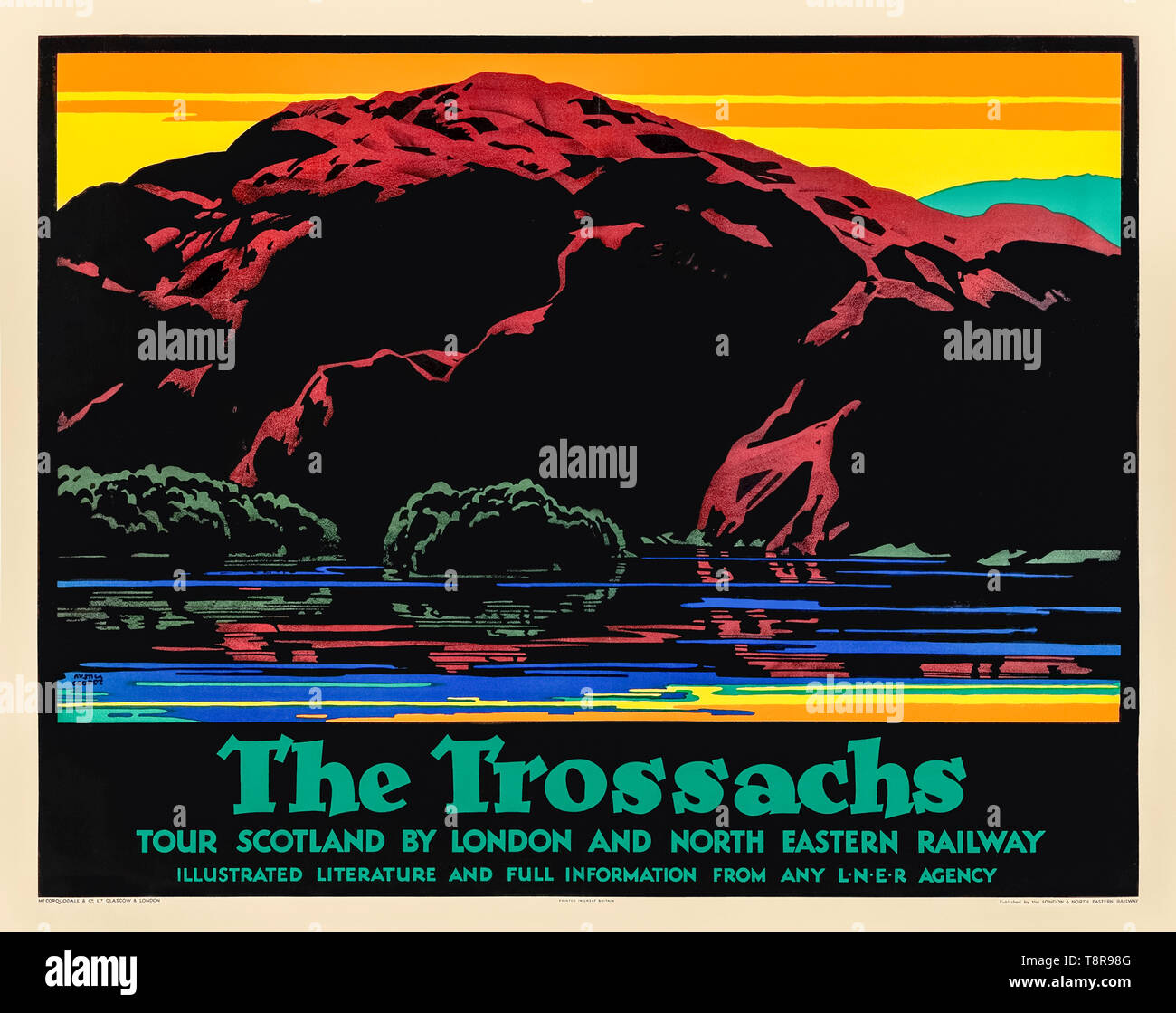"Die Trossachs-Tour Schottland durch London und North Eastern Railway' 1927 LNER Tourismus Plakat entworfen von Austin Cooper (1890-1964). Siehe Beschreibung für weitere Informationen. Stockfoto