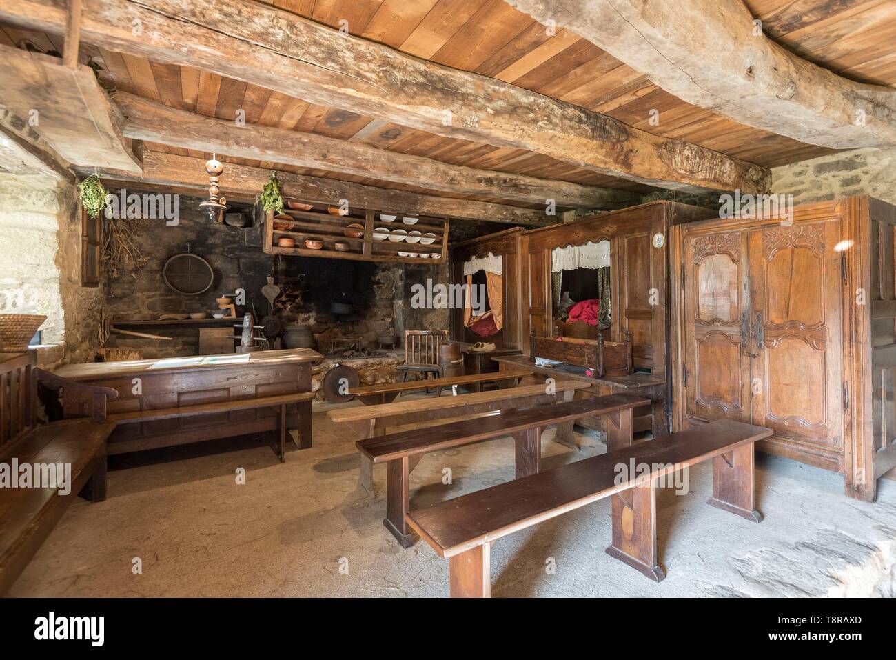 Frankreich, Morbihan, Brech, innen eine Hütte des ecomusee von St-Dégan Stockfoto