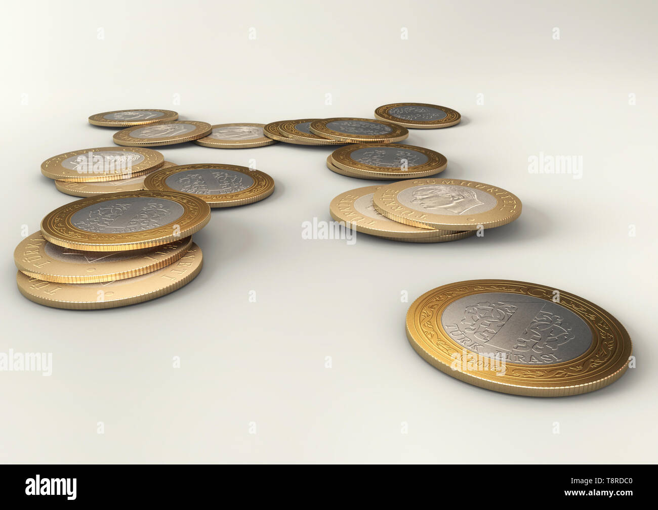 3D-Darstellung eines Türkischen Lira Münze auf weißem Hintergrund Stockfoto