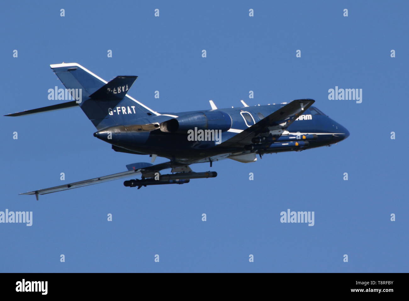 G-FRAT, eine Dassault Falcon 20C von Cobham Aviation Services betrieben, Prestwick Abreise für einen Ausfall während der Übung gemeinsame Krieger 19-1. Stockfoto
