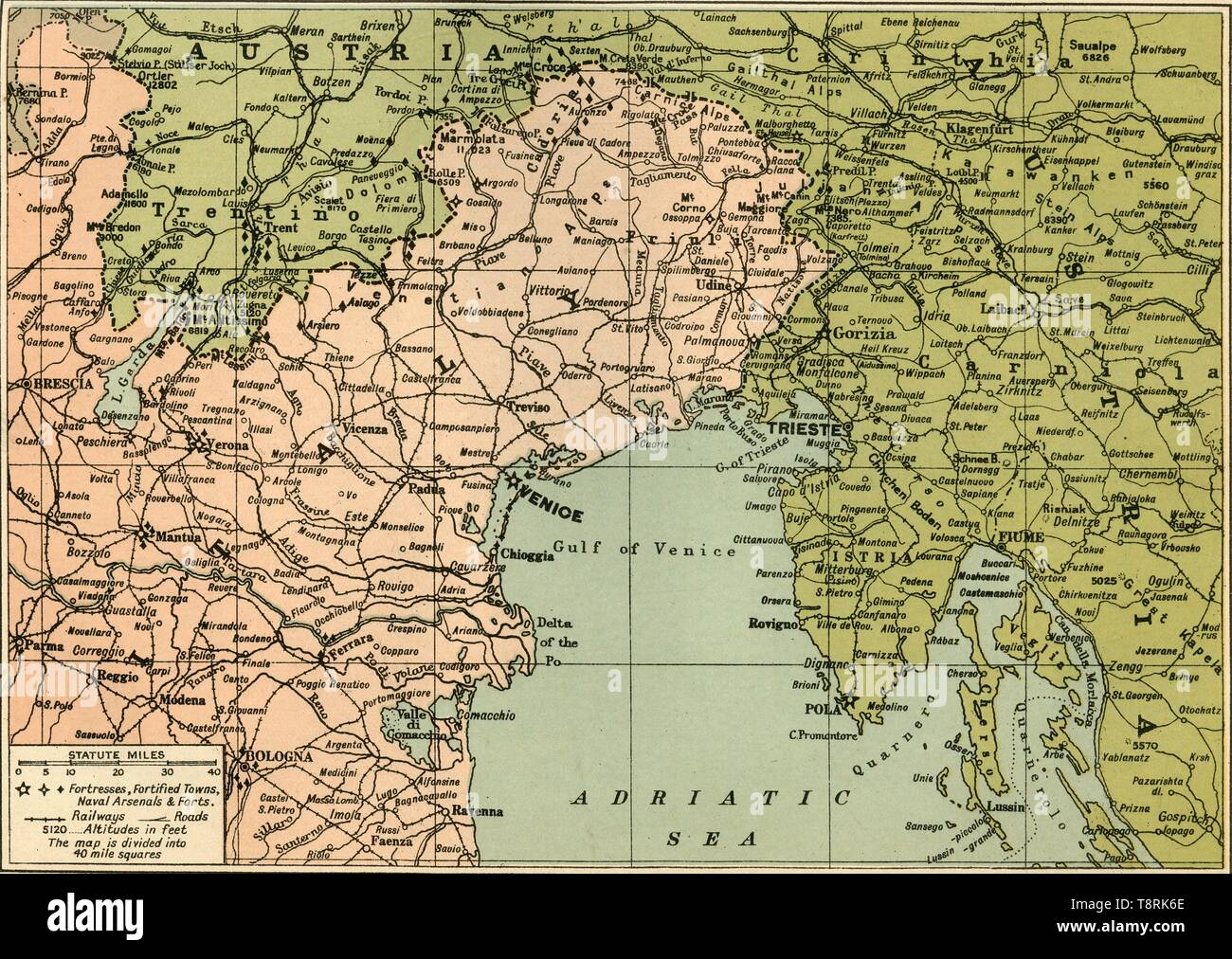 'Map der Italienischen kämpfenden Front", 1919. Schöpfer: George Philip & Sohn Ltd. Stockfoto