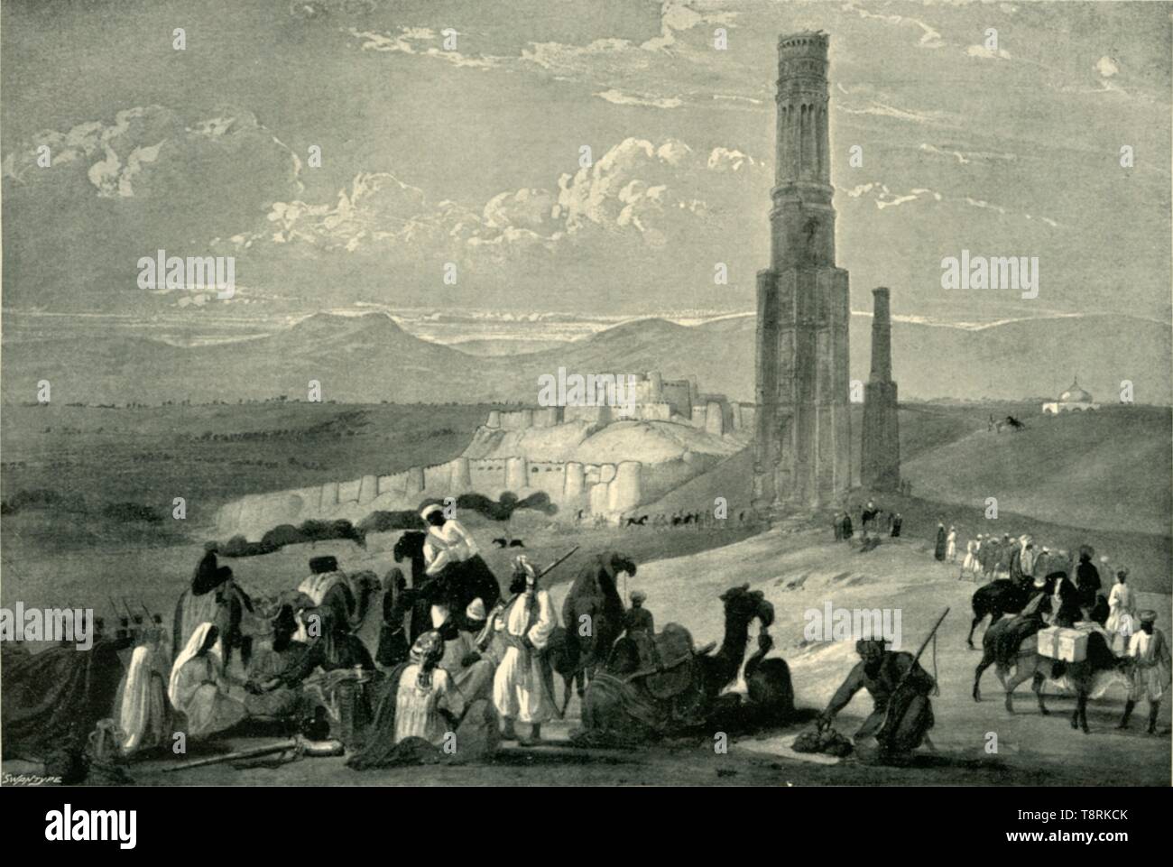 "Die Festung und Zitadelle von Ghazni und die Beiden Minars', c 1840 (1901). Schöpfer: James Atkinson. Stockfoto