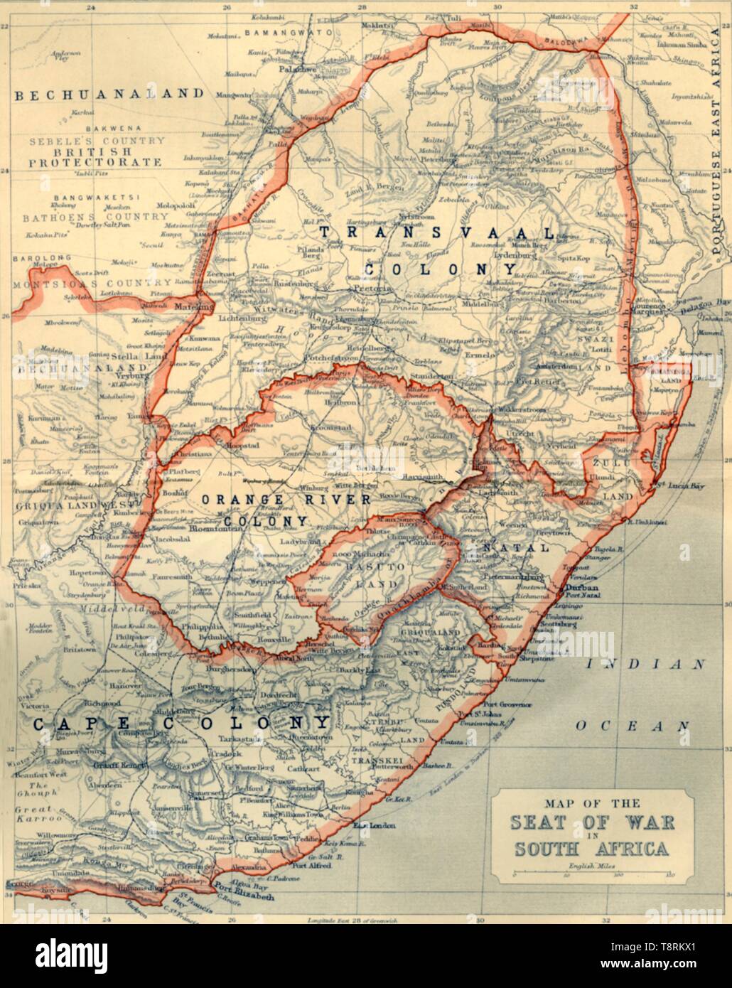 'Map Der Sitz der Krieg in Südafrika", 1901. Schöpfer: John Bartholomew. Stockfoto