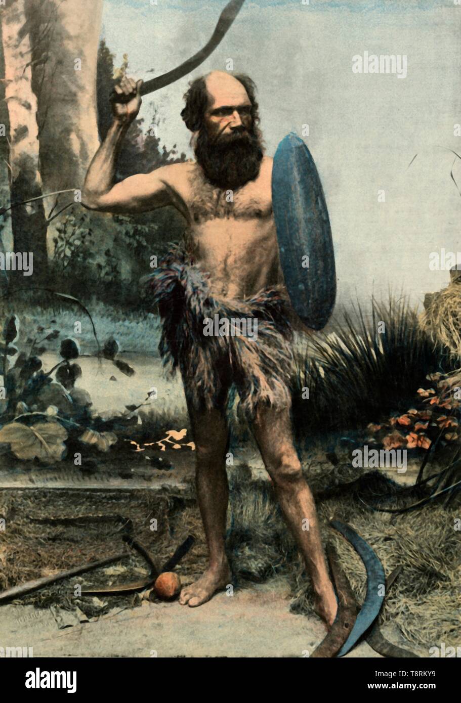 "Indigene Australien Arme Du Boumerang', (Aborigine bewaffnet mit einem Boomerang), 1900. Schöpfer: Unbekannt. Stockfoto