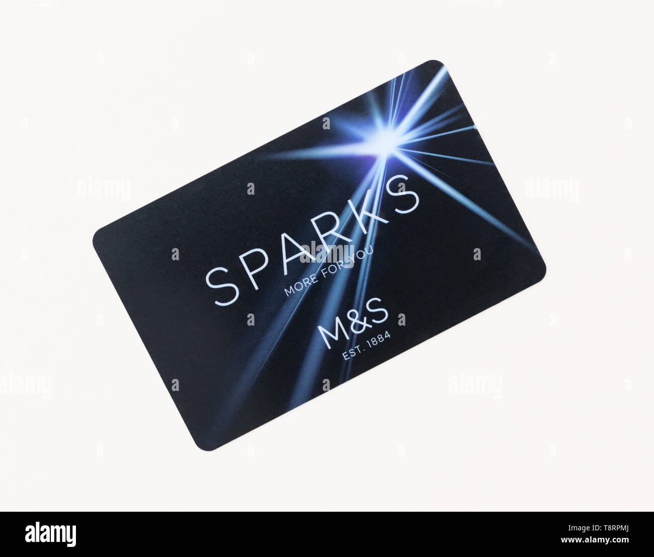 London, Großbritannien - 14 Mai 2019 - Marks und Spencer funken Treuekarte auf weißem Hintergrund Stockfoto