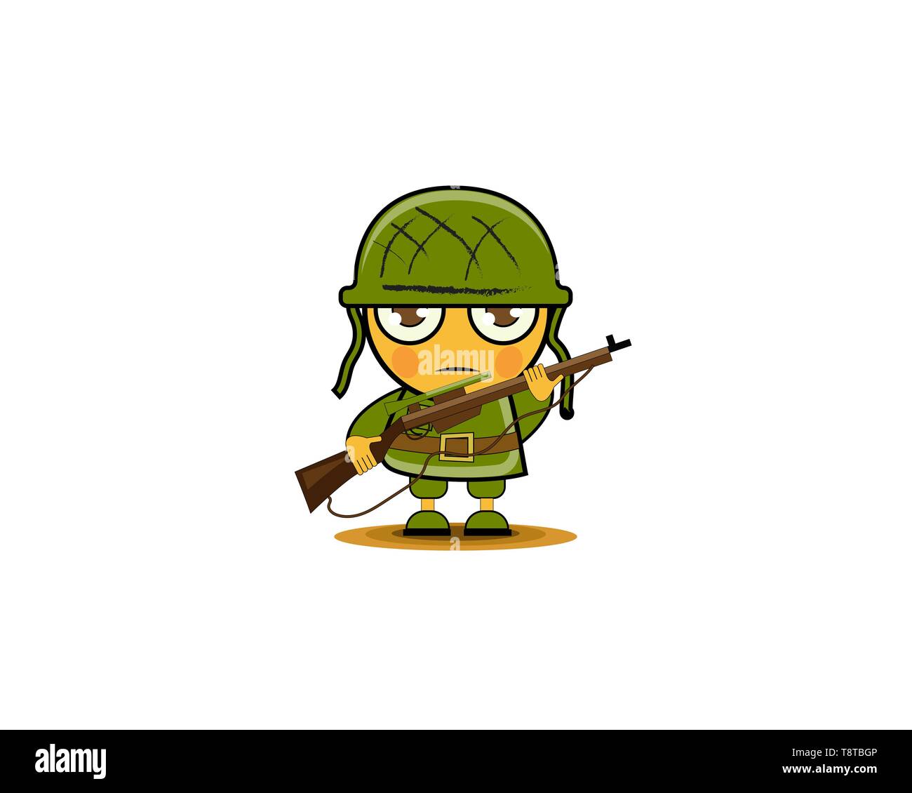 Cartoon Soldat in Uniform und Gewehr für den Kampf bereit. Vector Illustration Stock Vektor
